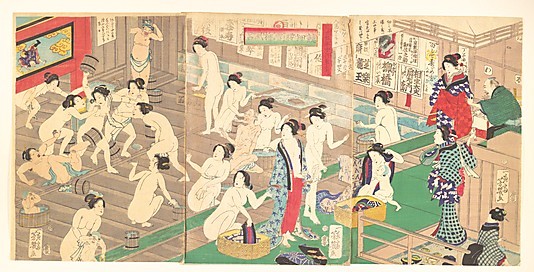 Woodblock print of 19th Century Japanese Public Bath Woodblock print of 19th Century Japanese Public Bath