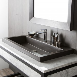 Graff Phase single hole bathroom faucets with Trough 3619 36" single-basin rectangular sink