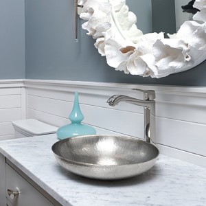 Maestro Sonata Petit vessel sink , brushed nickel. Design by In Detail Interiors Maestro Sonata Petit vessel sinks