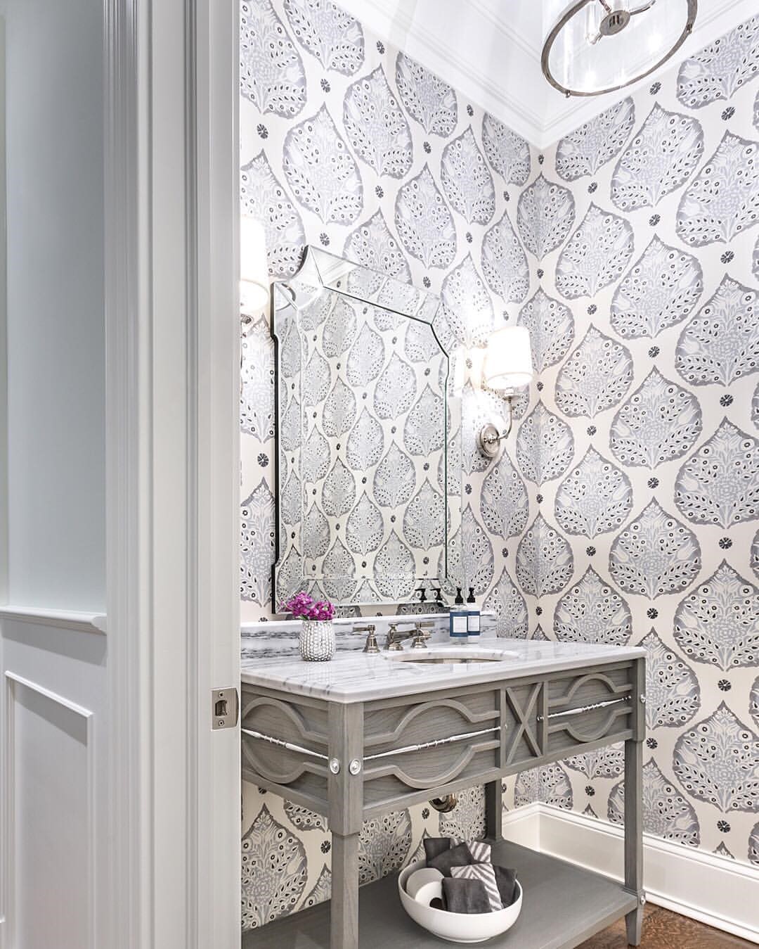 Elegant Wallpapered Bathroom