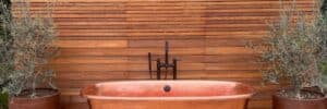 Copper bathtub takes center stage in Justin Baldoni's Ojai backyard making his wife's lifelong dream a reality