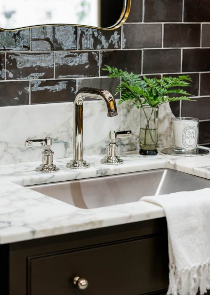 A Pfister Faucets feature mounted over Native Trails Amara sink from our Precious Metals Collection