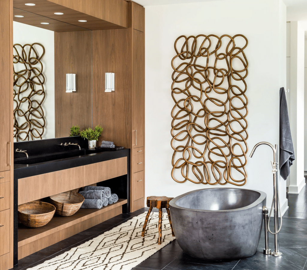 NativeStone Avalon tub in Balinese bathroom design with slate finish