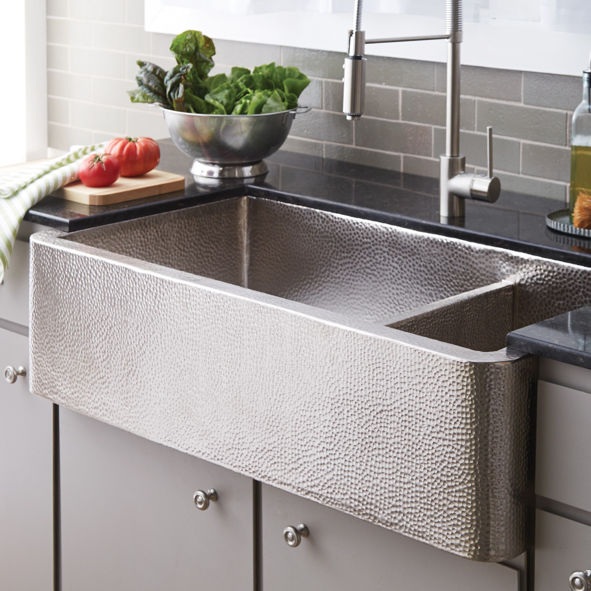 Native Trails Farmhouse Duet Pro 40 Nickel Farmhouse Sink, 70/30 Double Bowl, Brushed Nickel, CPK574