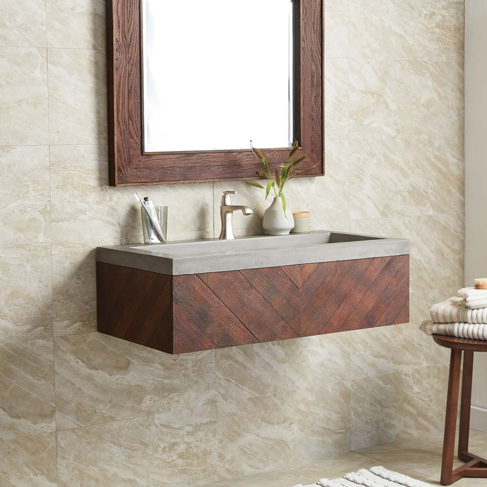Native Trails 36 inches cabernet floating vanity with nativestone trough in ash vnw194-nsl3619-a