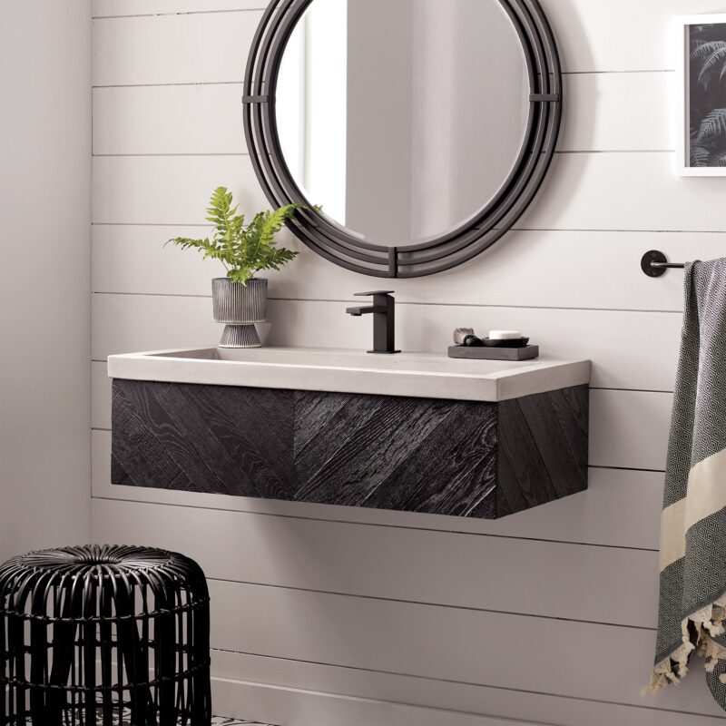 Vintner's Wall-Mounted Bathroom Vanity with Drawer in Noir (VNW208)