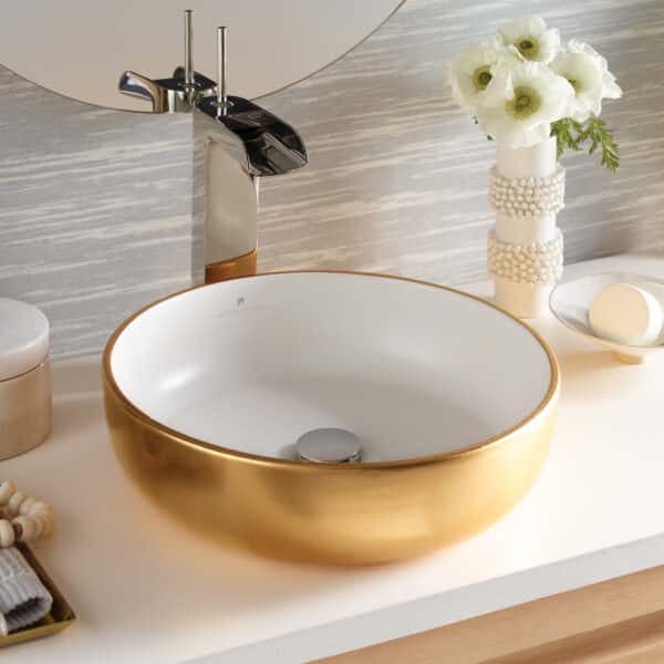 Bliss Fireclay Bathroom Sink in 24k Matte Gold & White (PML1616-GW)