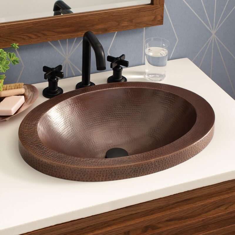 Hibiscus Copper Bathroom Sink in Antique (CPS243)