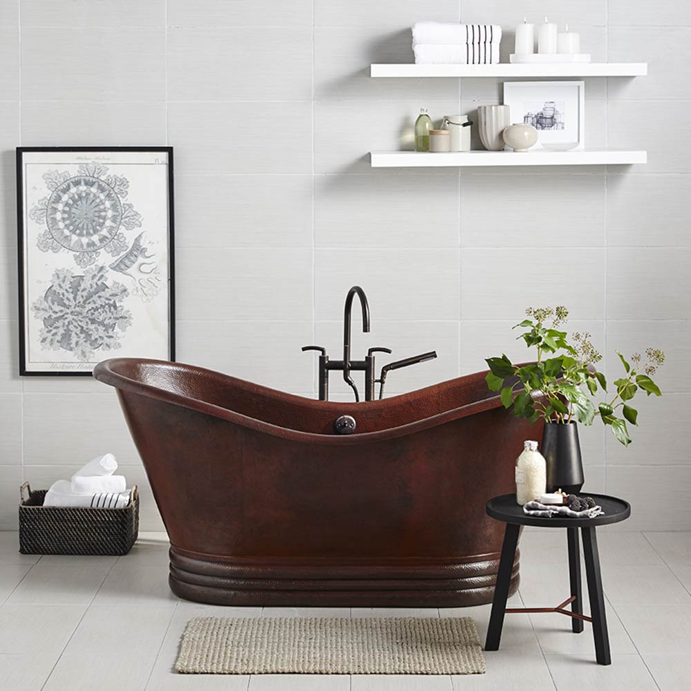 Aurora 72, 72-Inch Hammered Copper Soaking Tub