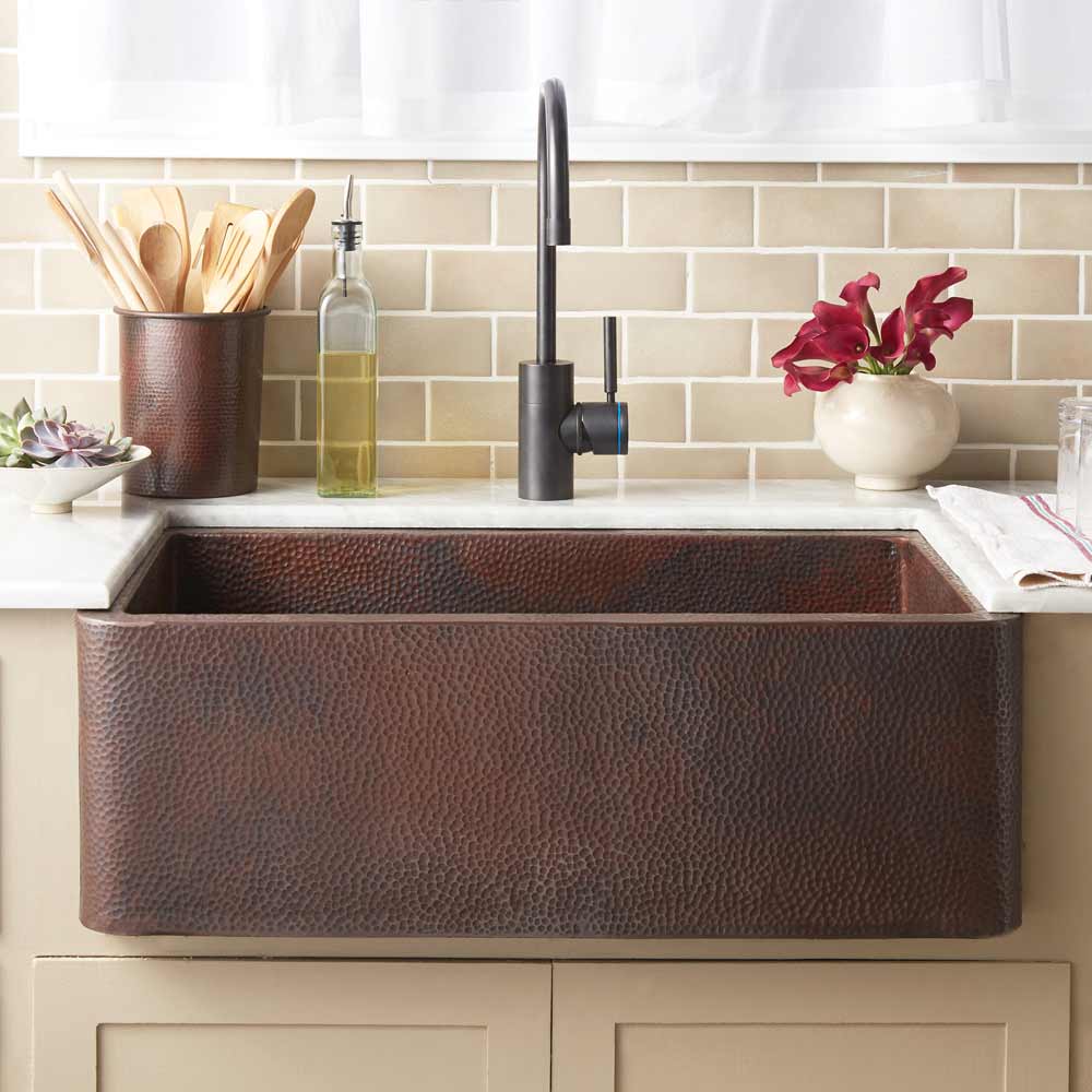 Zuma, Copper Farmhouse Kitchen Sink with Angled Apron