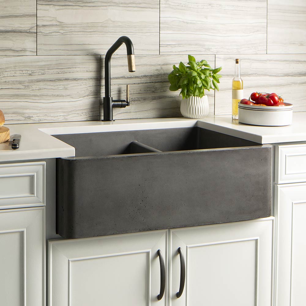 Farmhouse Double Bowl Concrete Kitchen Sink Slate NSKD3321 S 