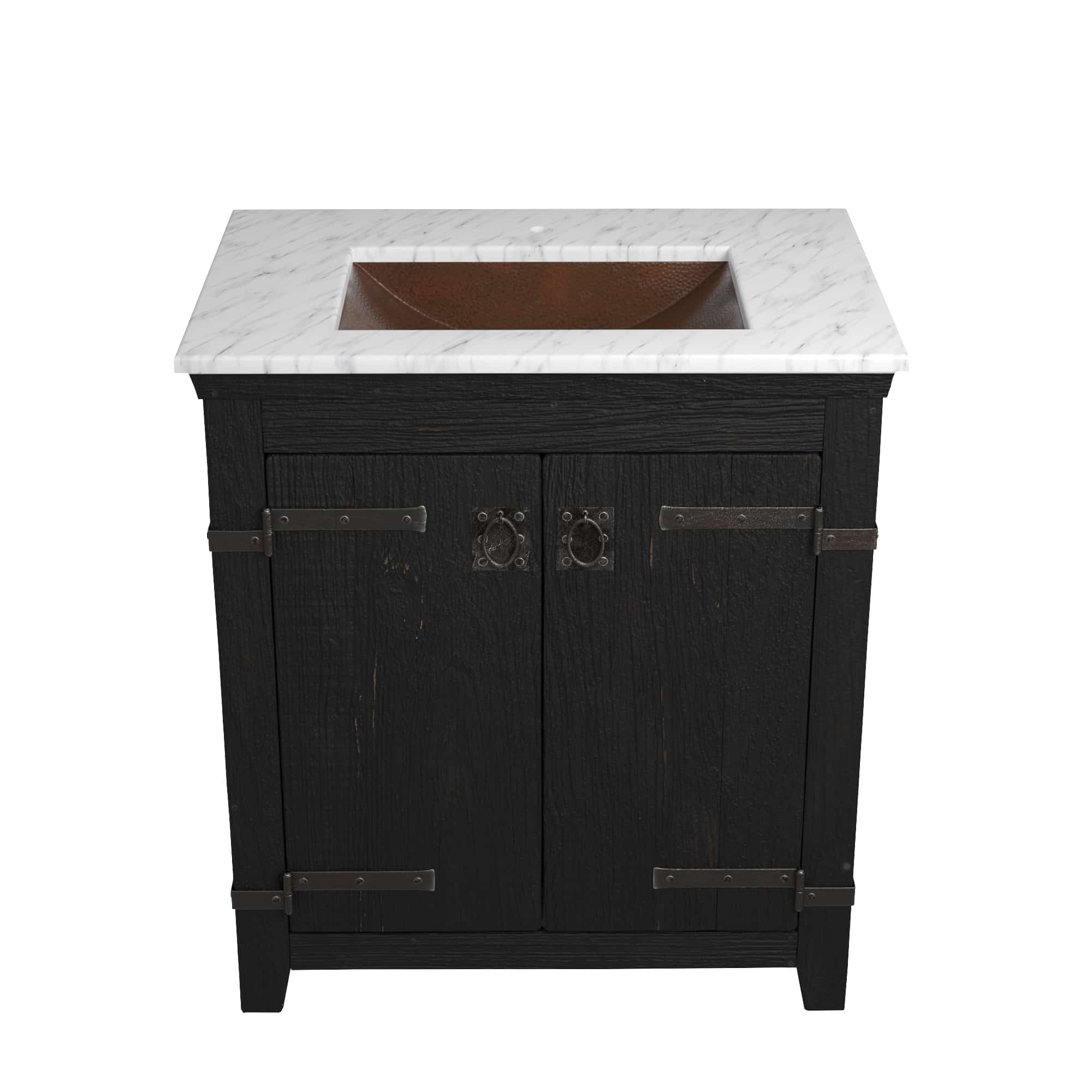 Native Trails 30" Americana Vanity in Anvil with Carrara Marble Top and Avila in Antique, Single Faucet Hole, BND30-VB-CT-CP-005