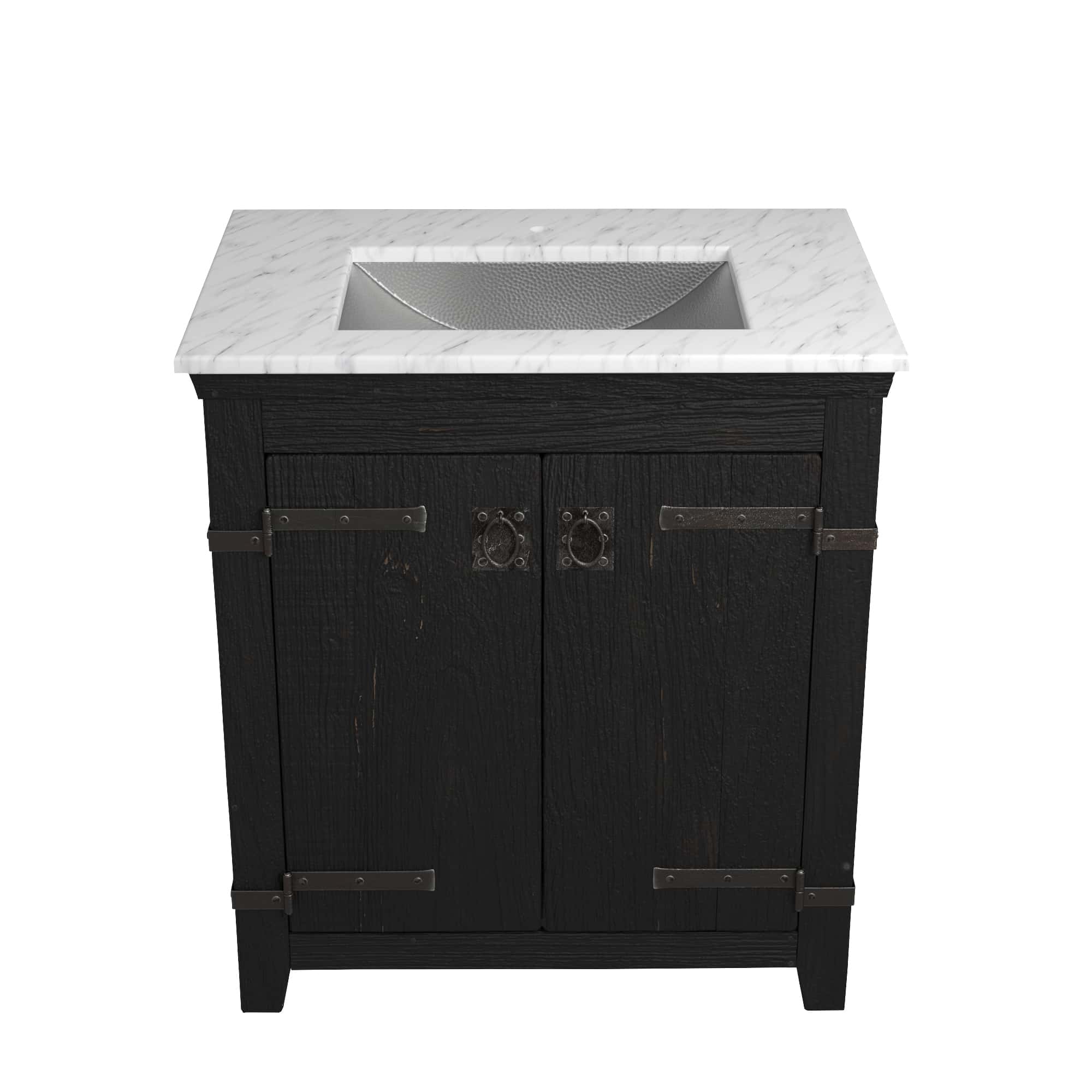 Native Trails 30" Americana Vanity in Anvil with Carrara Marble Top and Avila in Brushed Nickel, Single Faucet Hole, BND30-VB-CT-CP-021