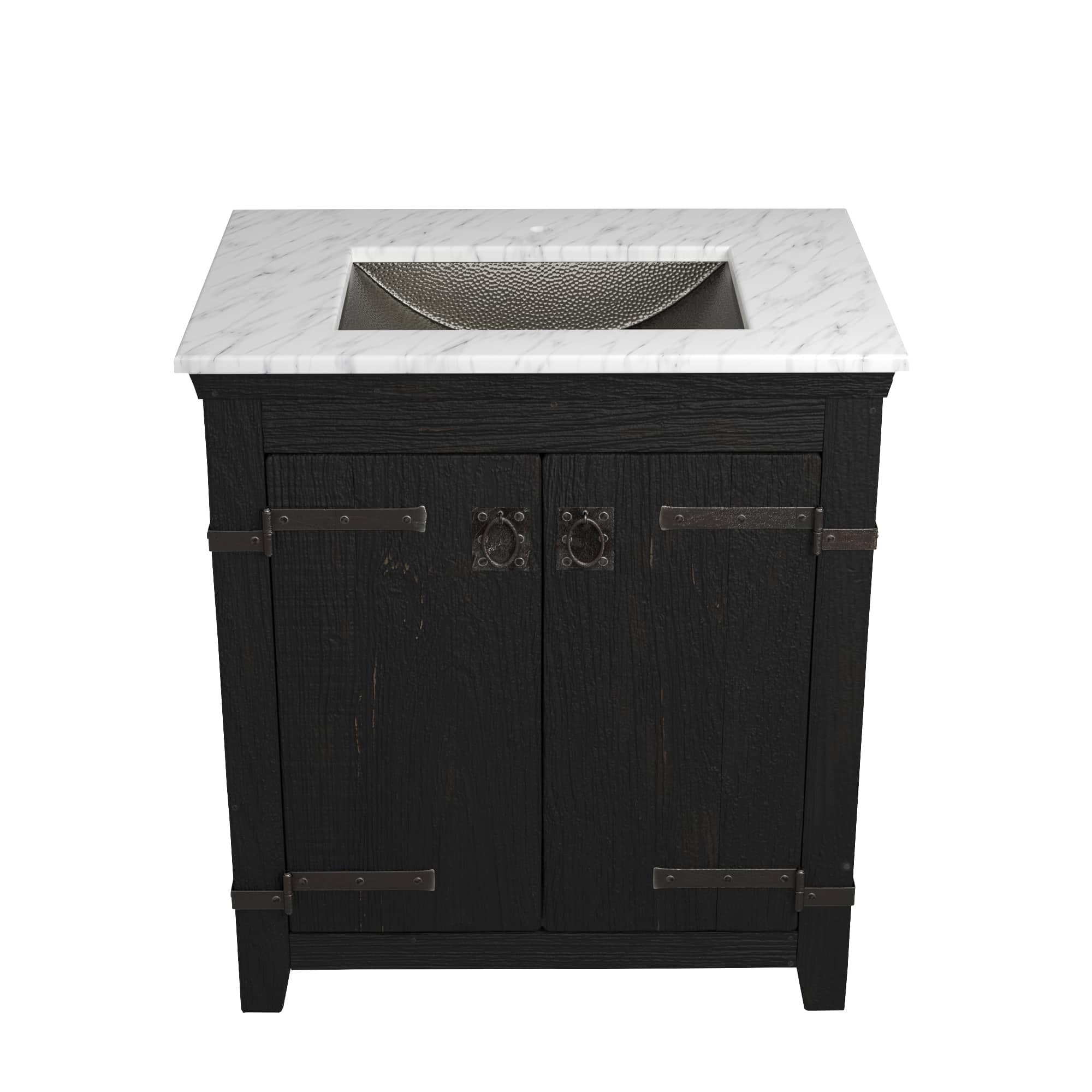 Native Trails 30" Americana Vanity in Anvil with Carrara Marble Top and Avila in Polished Nickel, Single Faucet Hole, BND30-VB-CT-CP-029