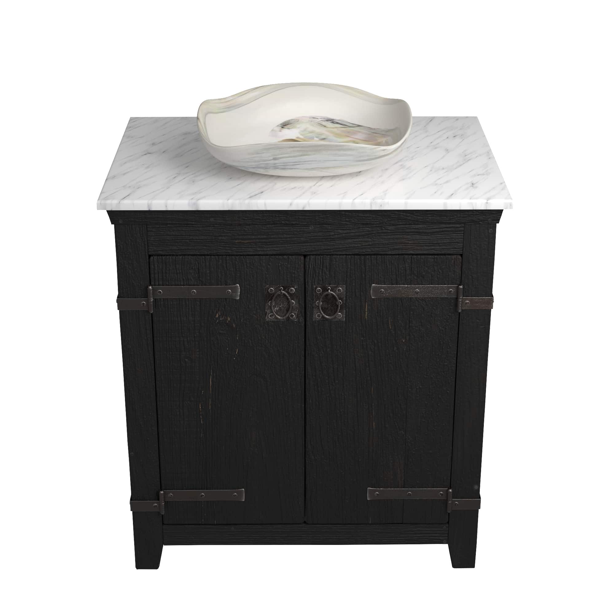 Native Trails 30" Americana Vanity in Anvil with Carrara Marble Top and Lido in Abalone, Single Faucet Hole, BND30-VB-CT-MG-005