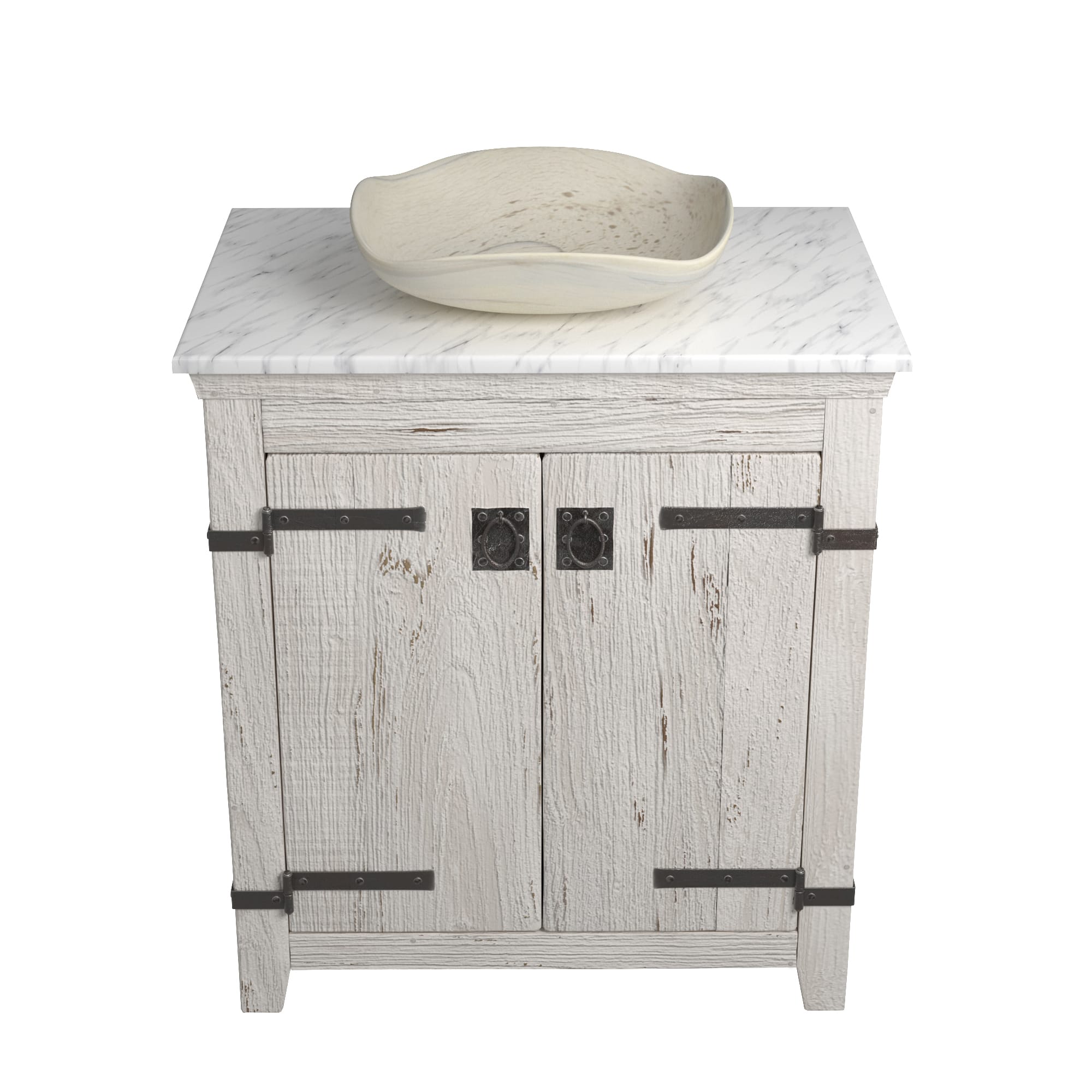 Native Trails 30" Americana Vanity in Whitewash with Carrara Marble Top and Lido in Beachcomber, No Faucet Hole, BND30-VB-CT-MG-018