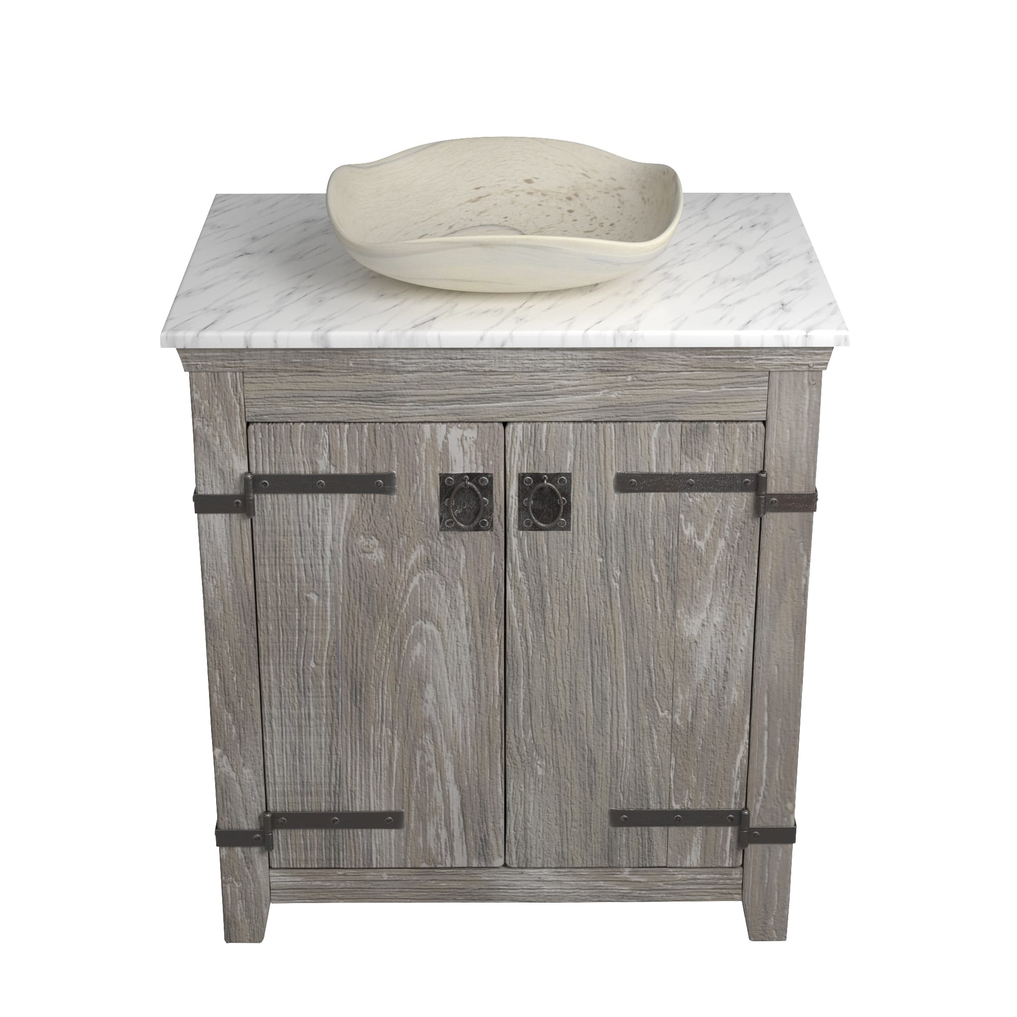 Native Trails 30" Americana Vanity in Driftwood with Carrara Marble Top and Lido in Beachcomber, No Faucet Hole, BND30-VB-CT-MG-024