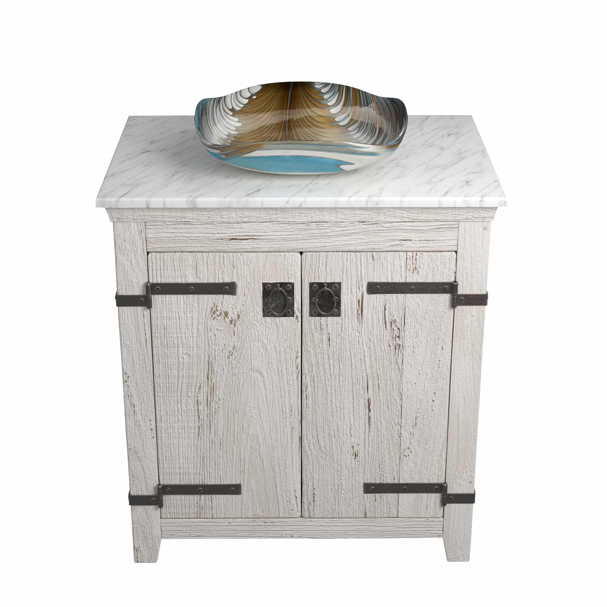 Native Trails 30" Americana Vanity in Whitewash with Carrara Marble Top and Lido in Shoreline, Single Faucet Hole, BND30-VB-CT-MG-025