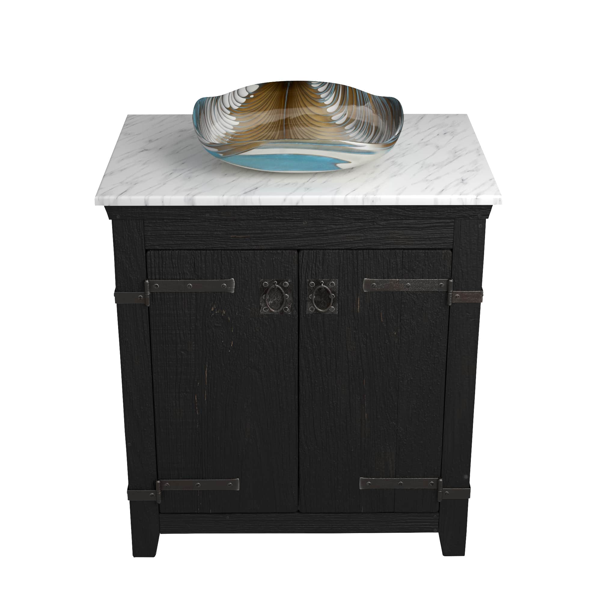 Native Trails 30" Americana Vanity in Anvil with Carrara Marble Top and Lido in Shoreline, Single Faucet Hole, BND30-VB-CT-MG-029