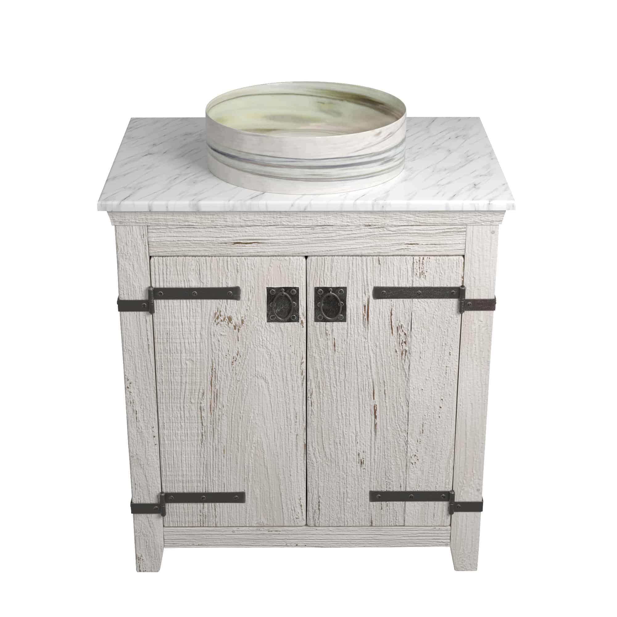 Native Trails 30" Americana Vanity in Whitewash with Carrara Marble Top and Positano in Abalone, No Faucet Hole, BND30-VB-CT-MG-034