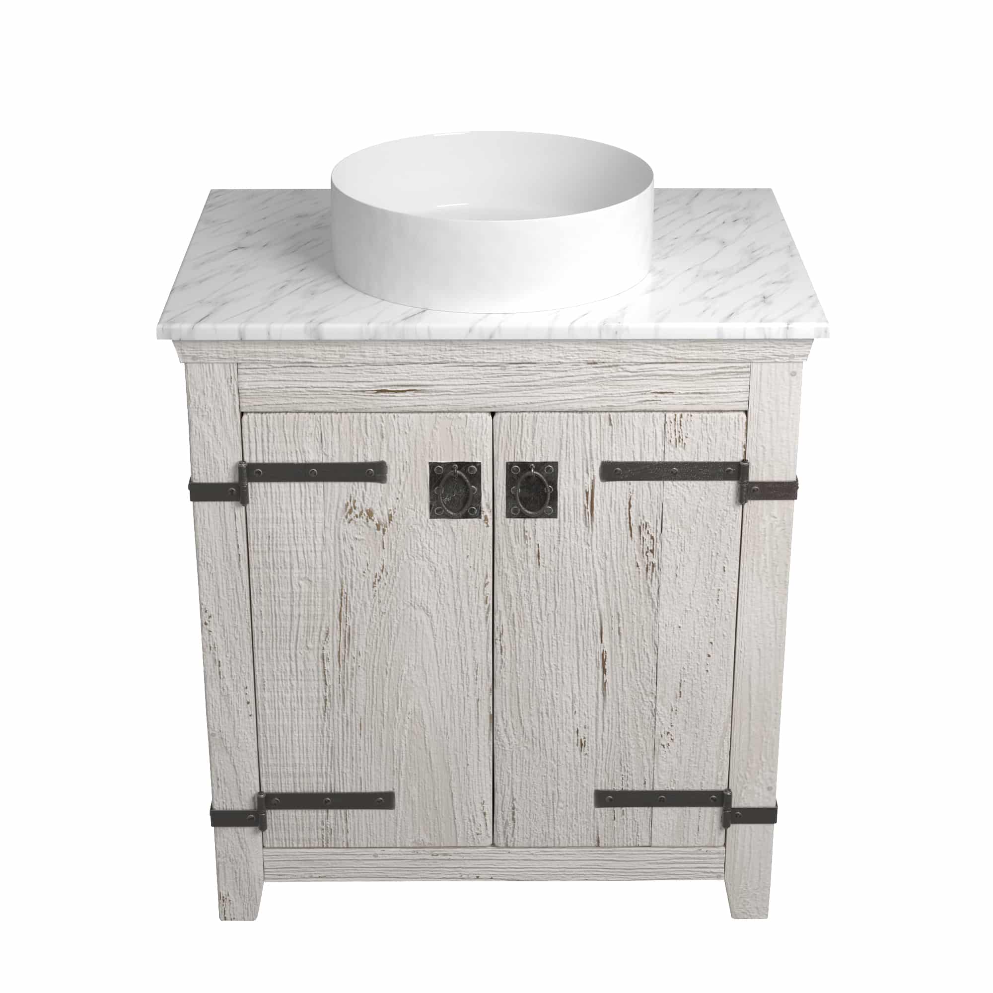 Native Trails 30" Americana Vanity in Whitewash with Carrara Marble Top and Positano in Bianco, Single Faucet Hole, BND30-VB-CT-MG-049