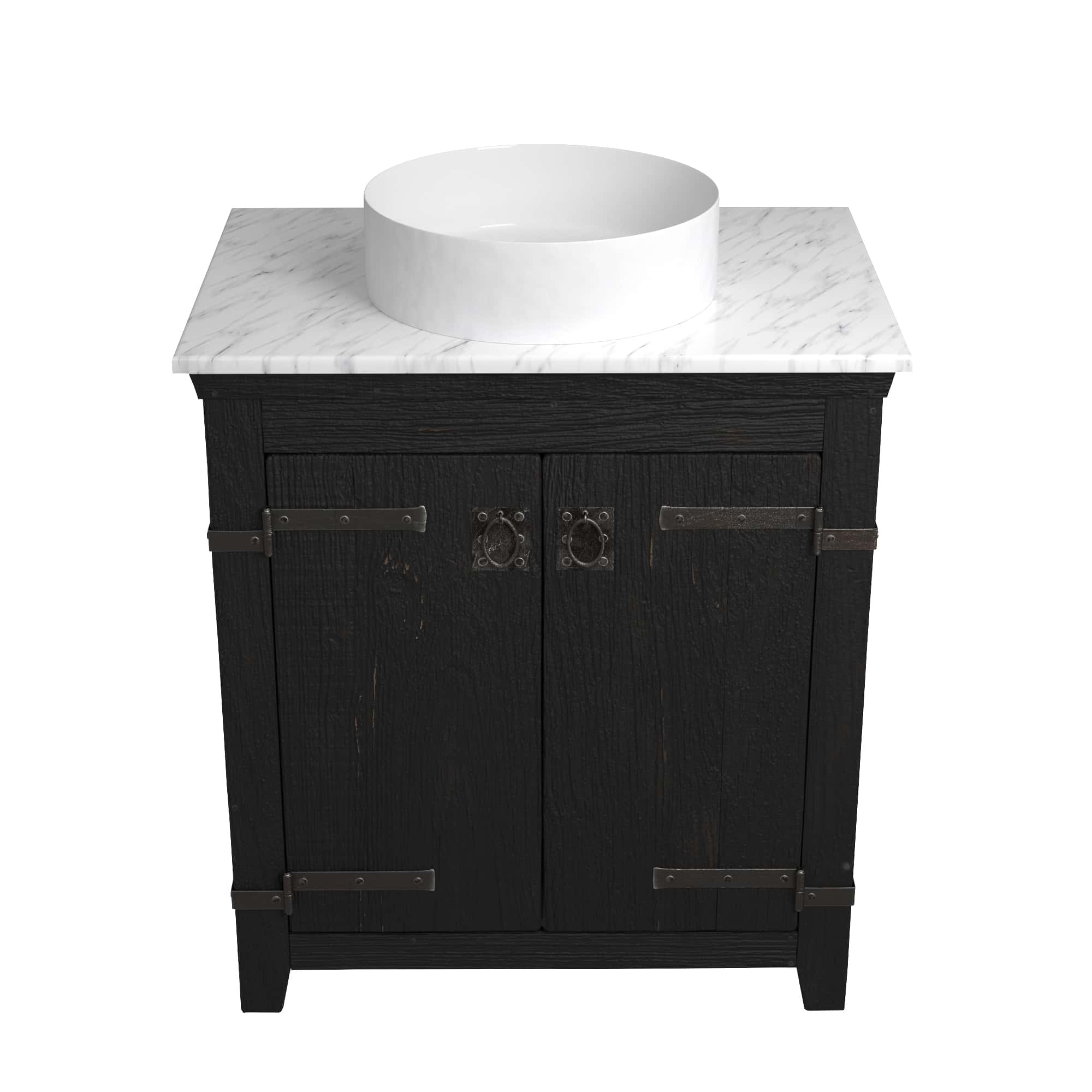 Native Trails 30" Americana Vanity in Anvil with Carrara Marble Top and Positano in Bianco, No Faucet Hole, BND30-VB-CT-MG-054