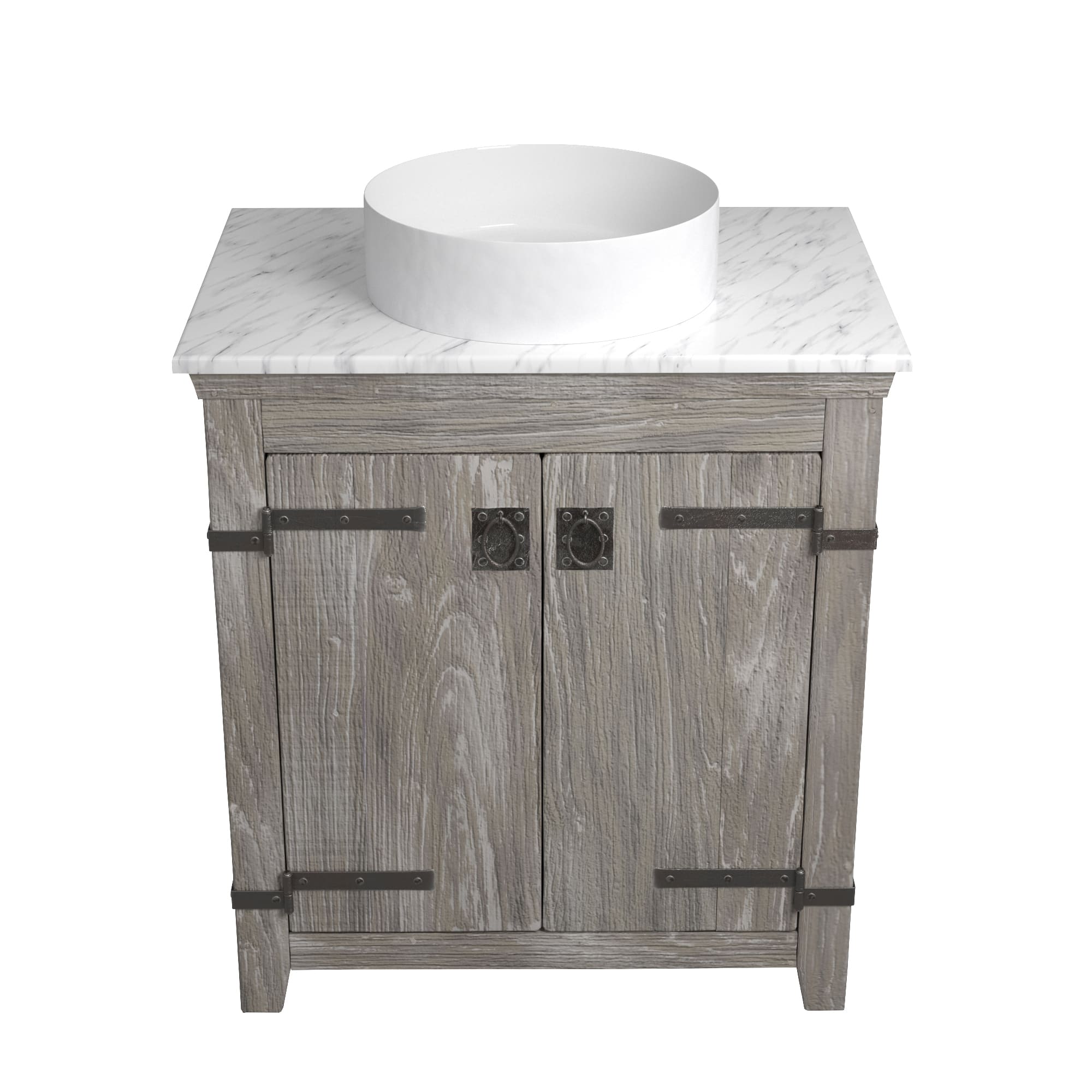 Native Trails 30" Americana Vanity in Driftwood with Carrara Marble Top and Positano in Bianco, Single Faucet Hole, BND30-VB-CT-MG-055