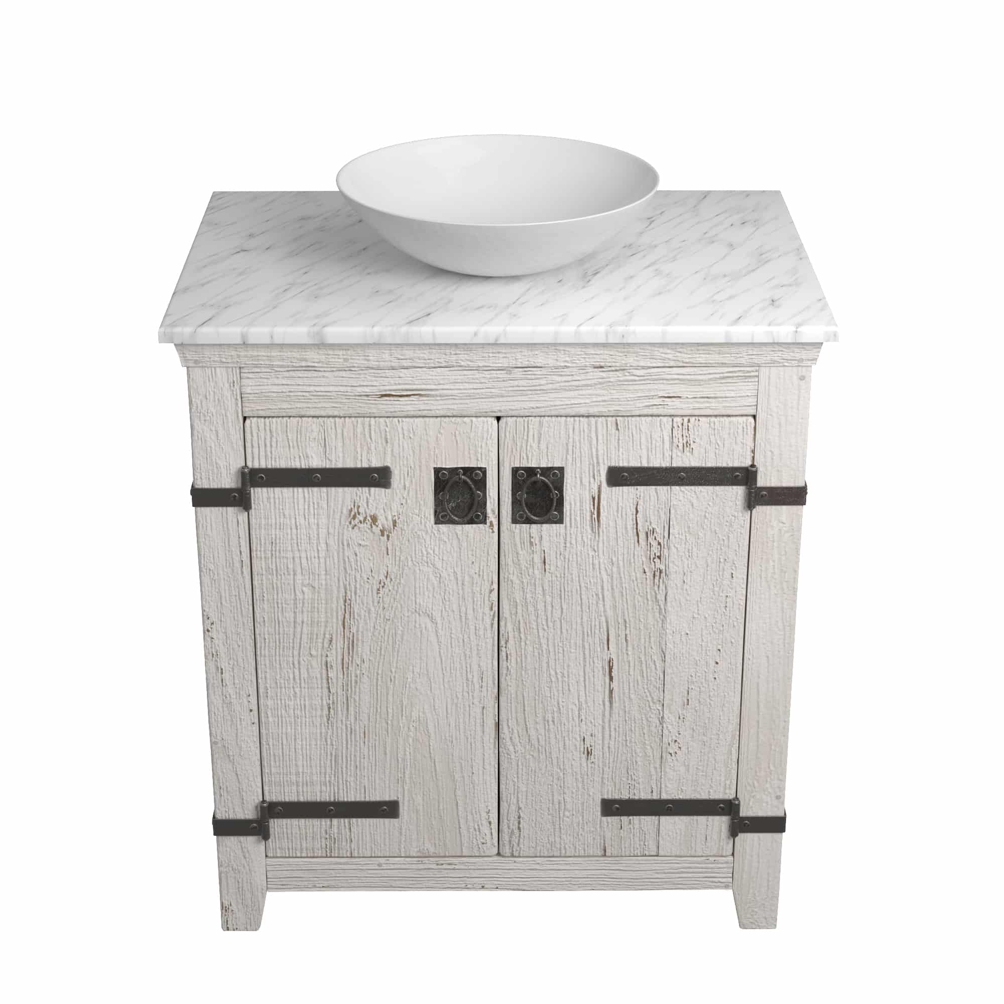 Native Trails 30" Americana Vanity in Whitewash with Carrara Marble Top and Verona in Abalone, Single Faucet Hole, BND30-VB-CT-MG-057