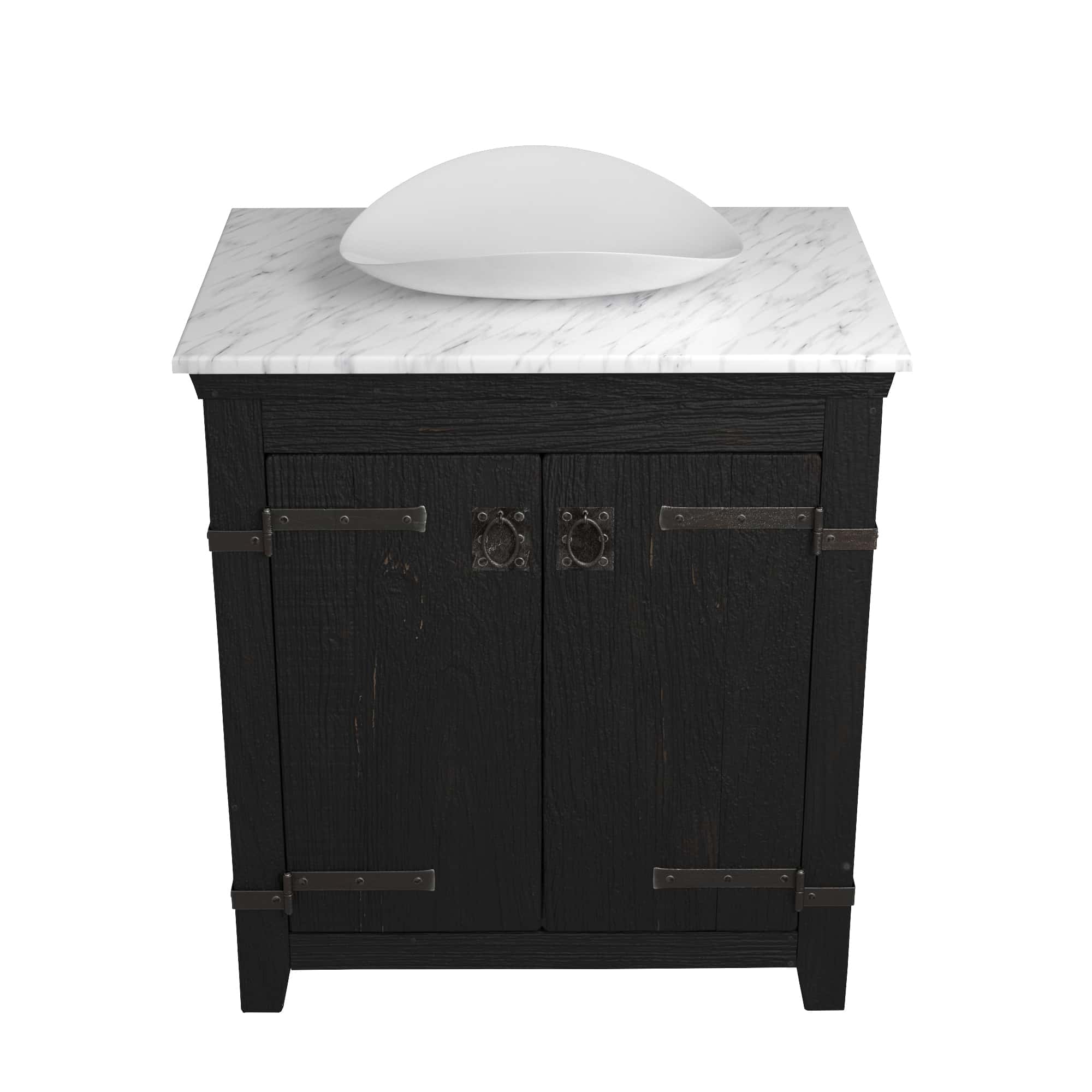 Native Trails 30" Americana Vanity in Anvil with Carrara Marble Top and Verona in Abalone, No Faucet Hole, BND30-VB-CT-MG-062