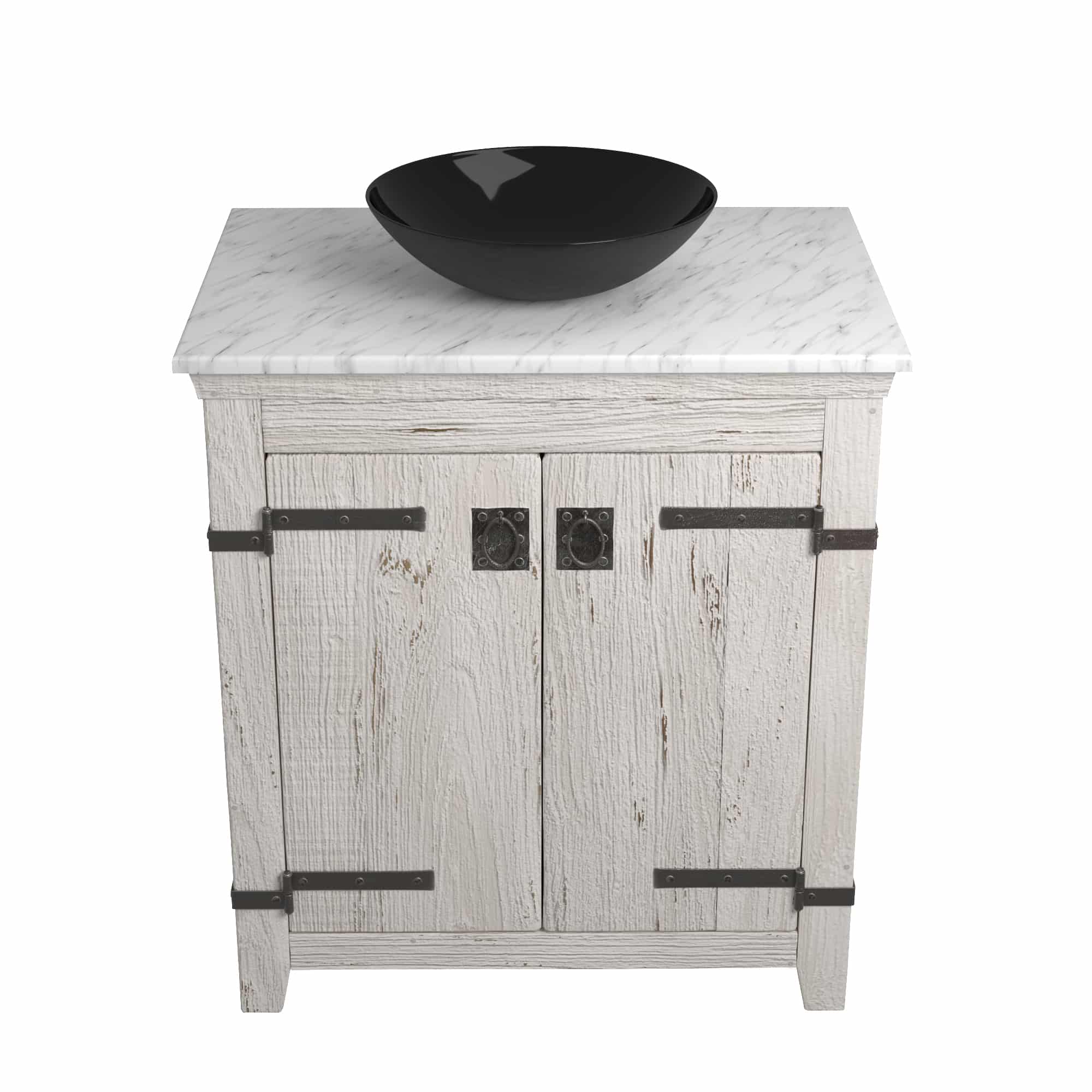 Native Trails 30" Americana Vanity in Whitewash with Carrara Marble Top and Verona in Abyss, Single Faucet Hole, BND30-VB-CT-MG-065
