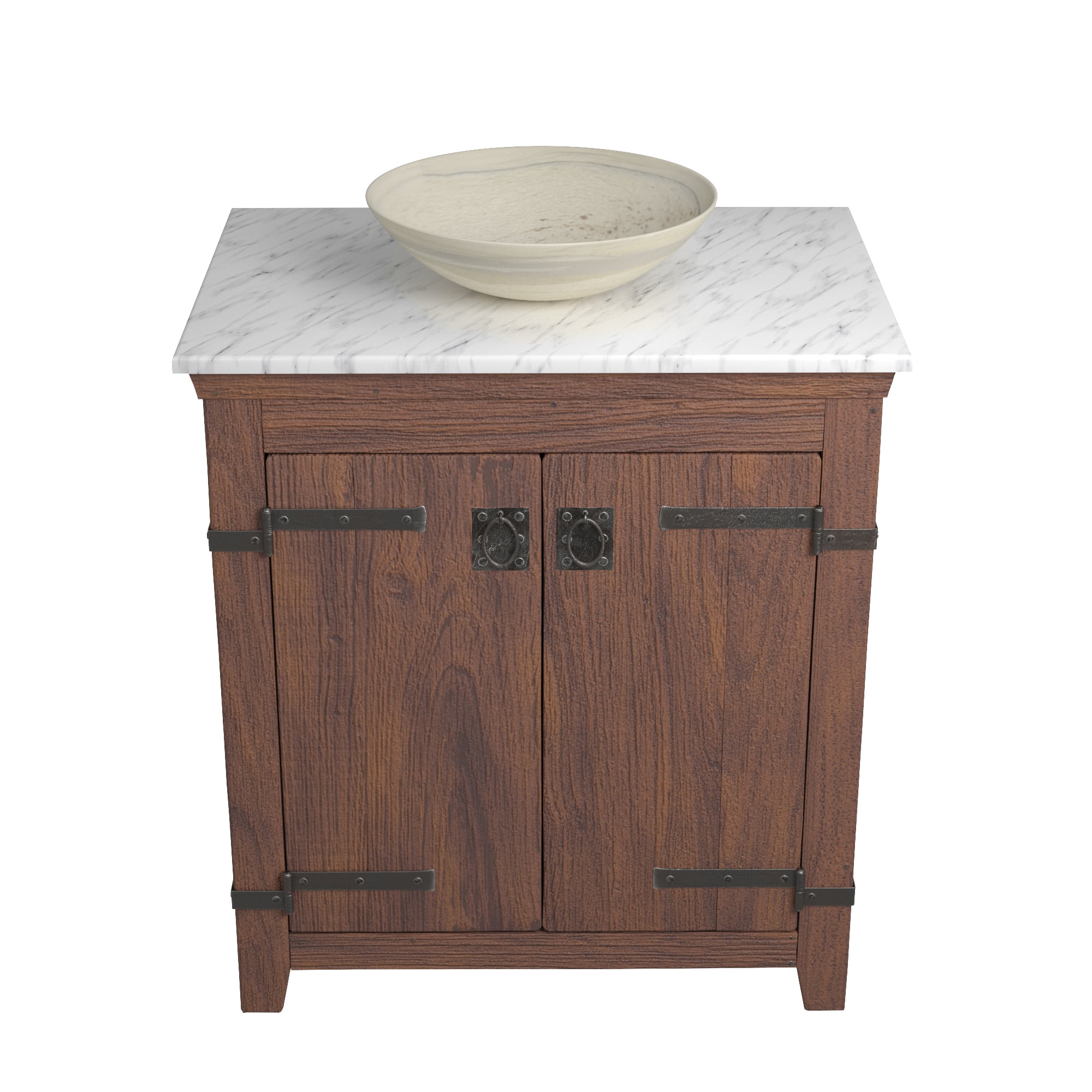 Native Trails 30" Americana Vanity in Chestnut with Carrara Marble Top and Verona in Beachcomber, No Faucet Hole, BND30-VB-CT-MG-084