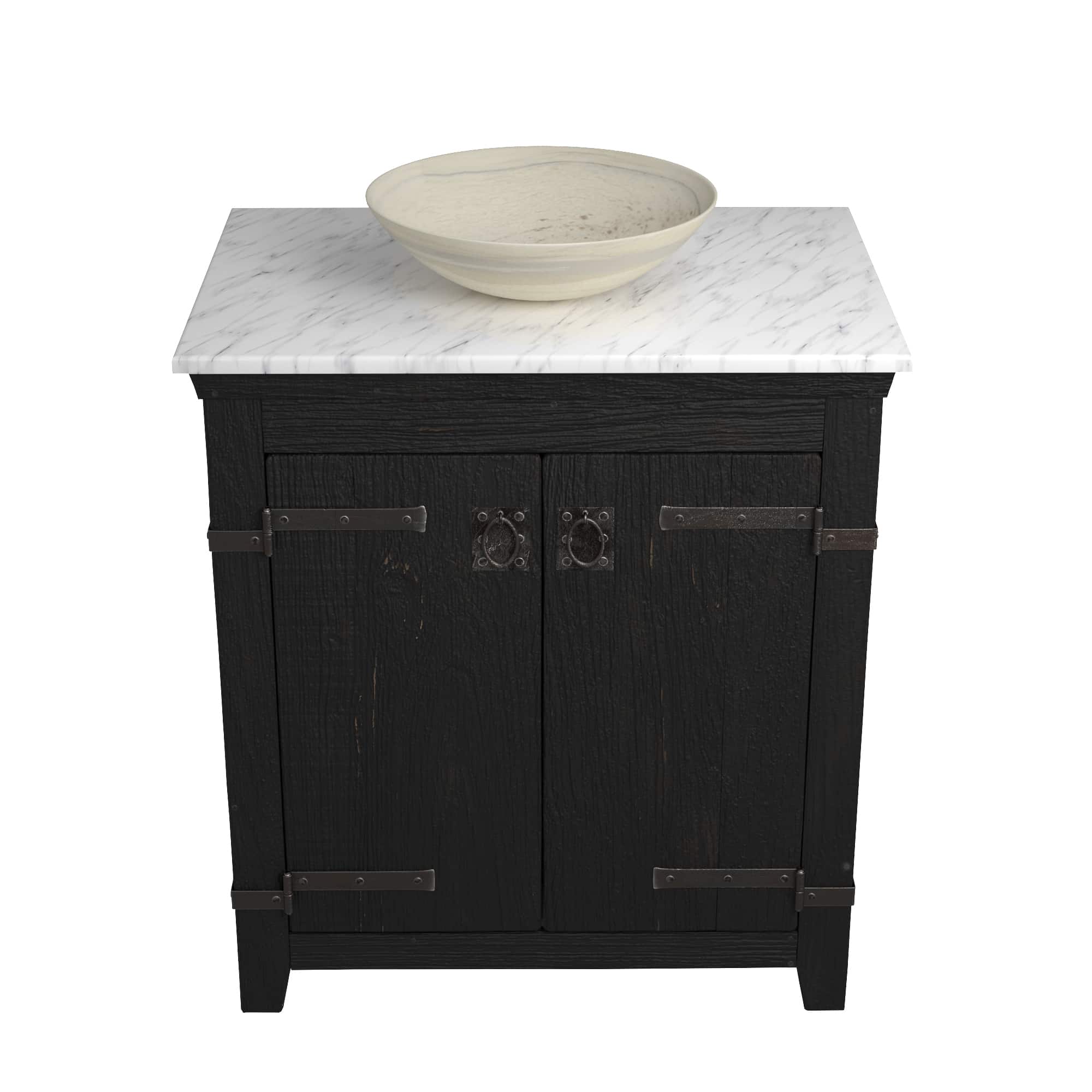 Native Trails 30" Americana Vanity in Anvil with Carrara Marble Top and Verona in Beachcomber, Single Faucet Hole, BND30-VB-CT-MG-085