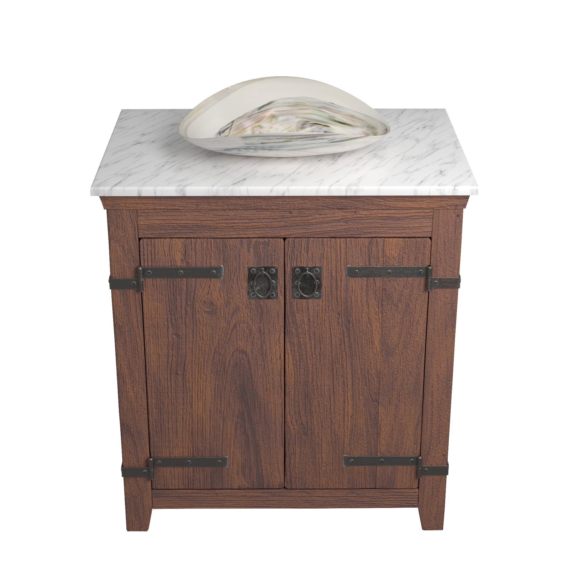 Native Trails 30" Americana Vanity in Chestnut with Carrara Marble Top and Sorrento in Abalone, Single Faucet Hole, BND30-VB-CT-MG-091
