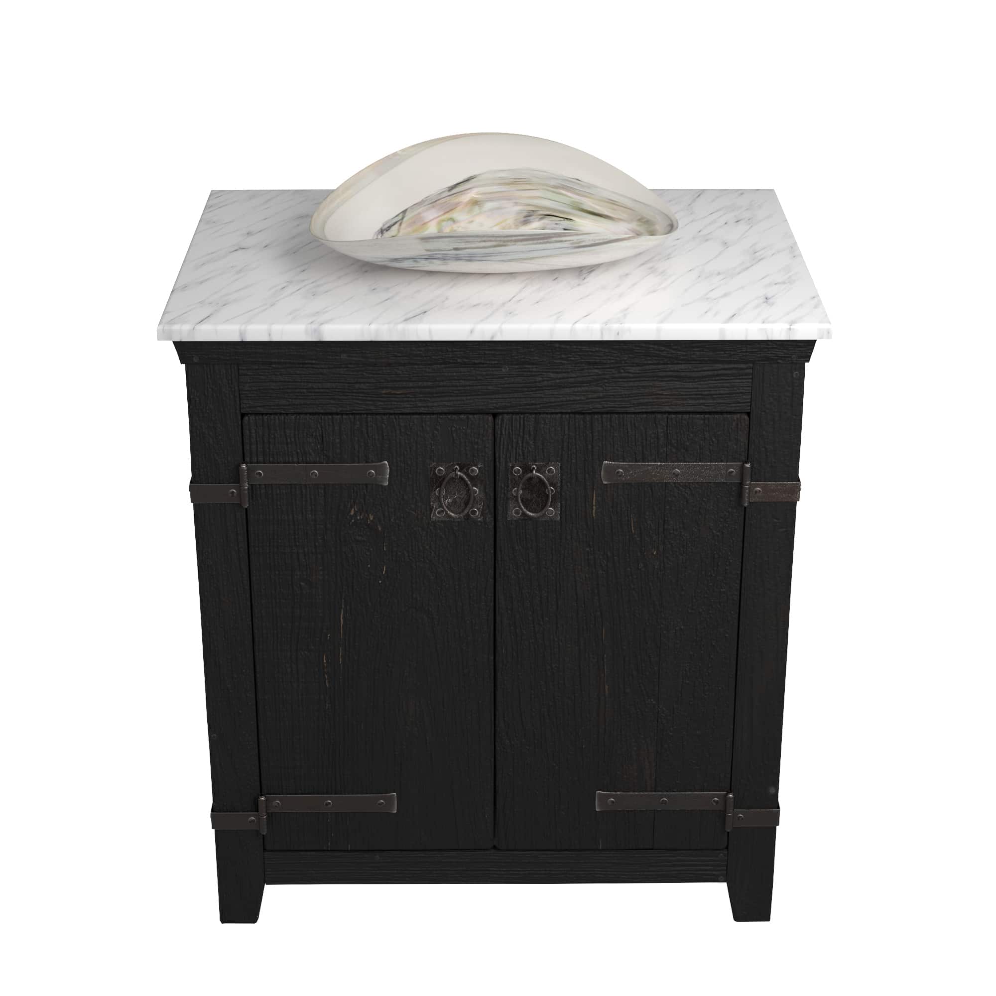 Native Trails 30" Americana Vanity in Anvil with Carrara Marble Top and Sorrento in Abalone, Single Faucet Hole, BND30-VB-CT-MG-093