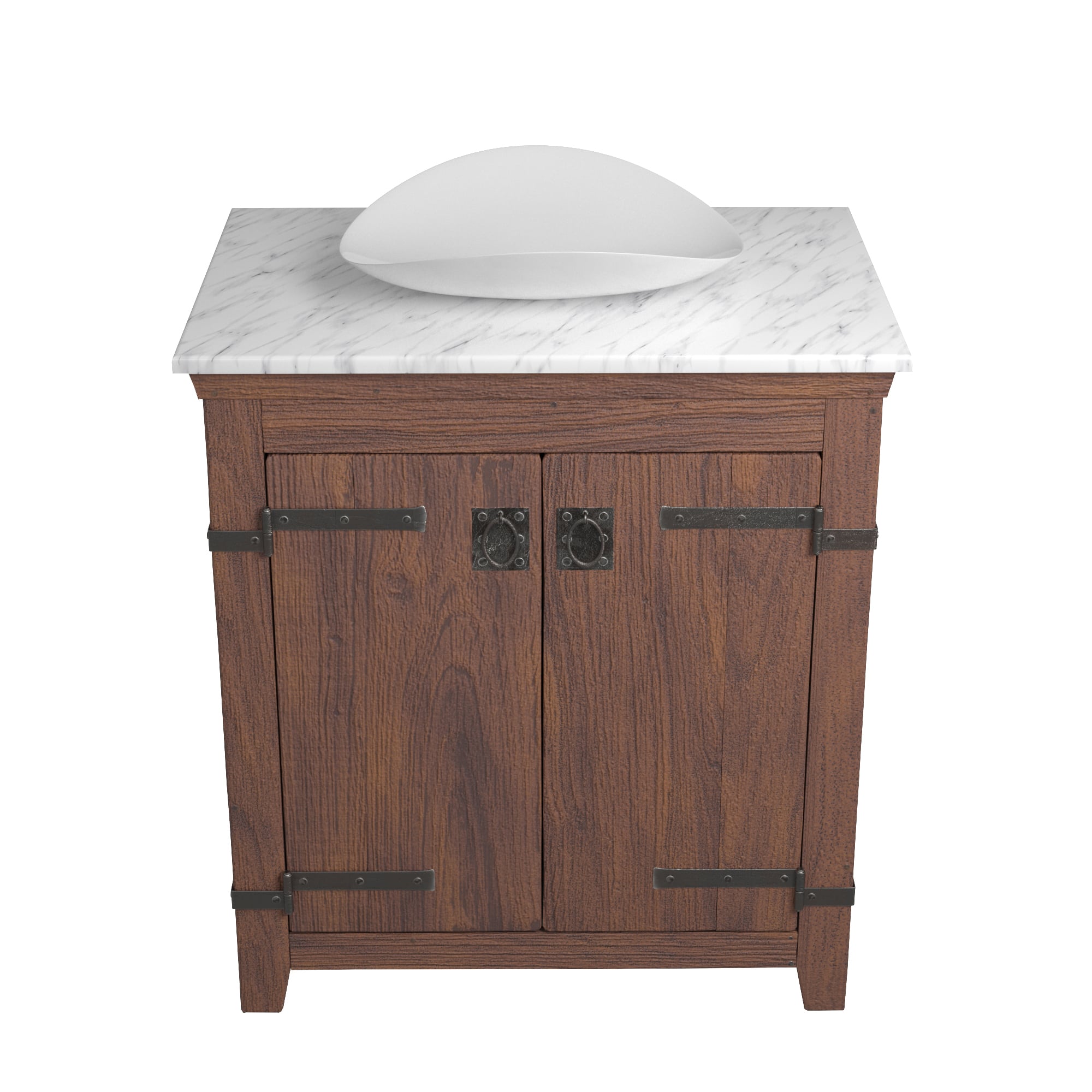 Native Trails 30" Americana Vanity in Chestnut with Carrara Marble Top and Sorrento in Bianco, No Faucet Hole, BND30-VB-CT-MG-100