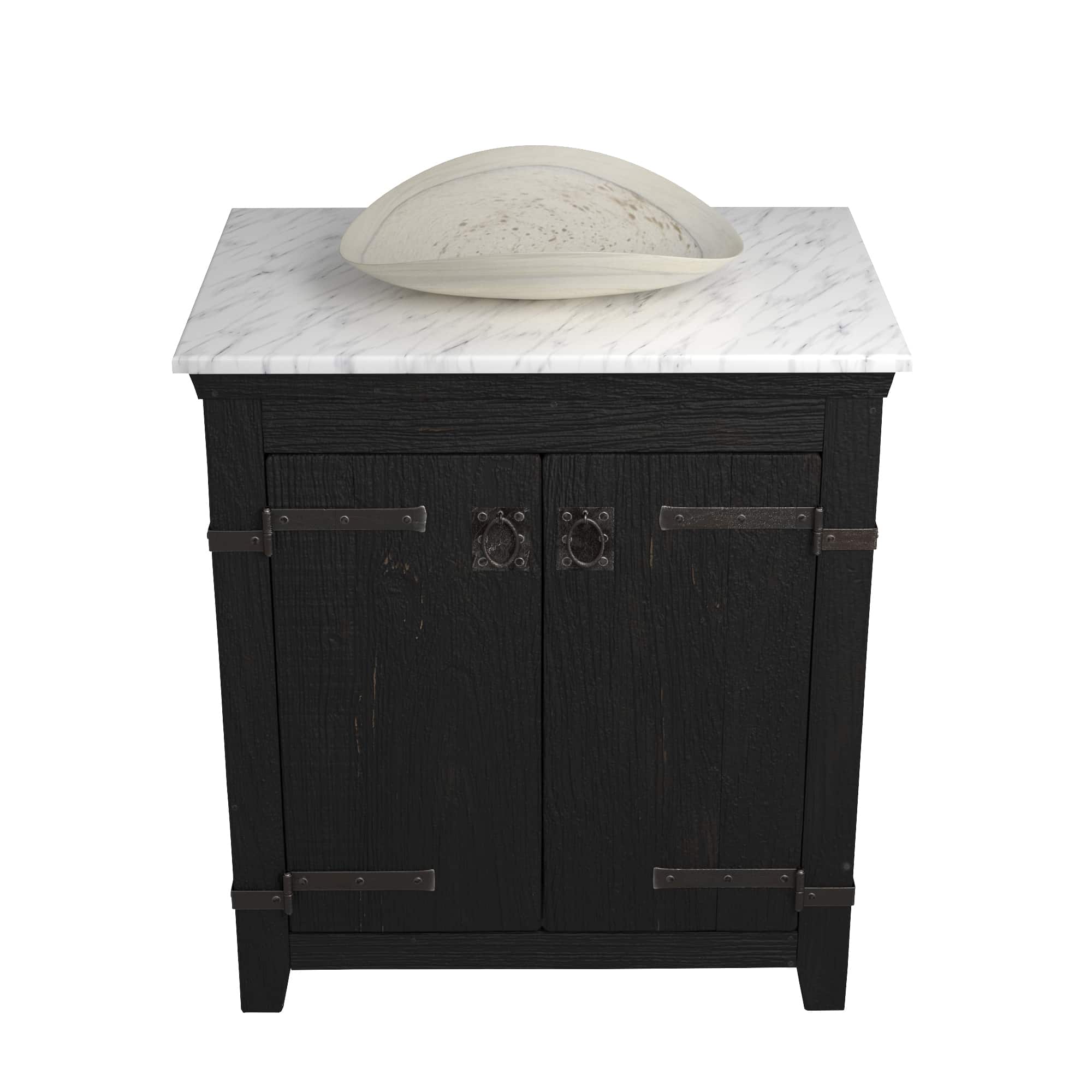 Native Trails 30" Americana Vanity in Anvil with Carrara Marble Top and Sorrento in Beachcomber, Single Faucet Hole, BND30-VB-CT-MG-109
