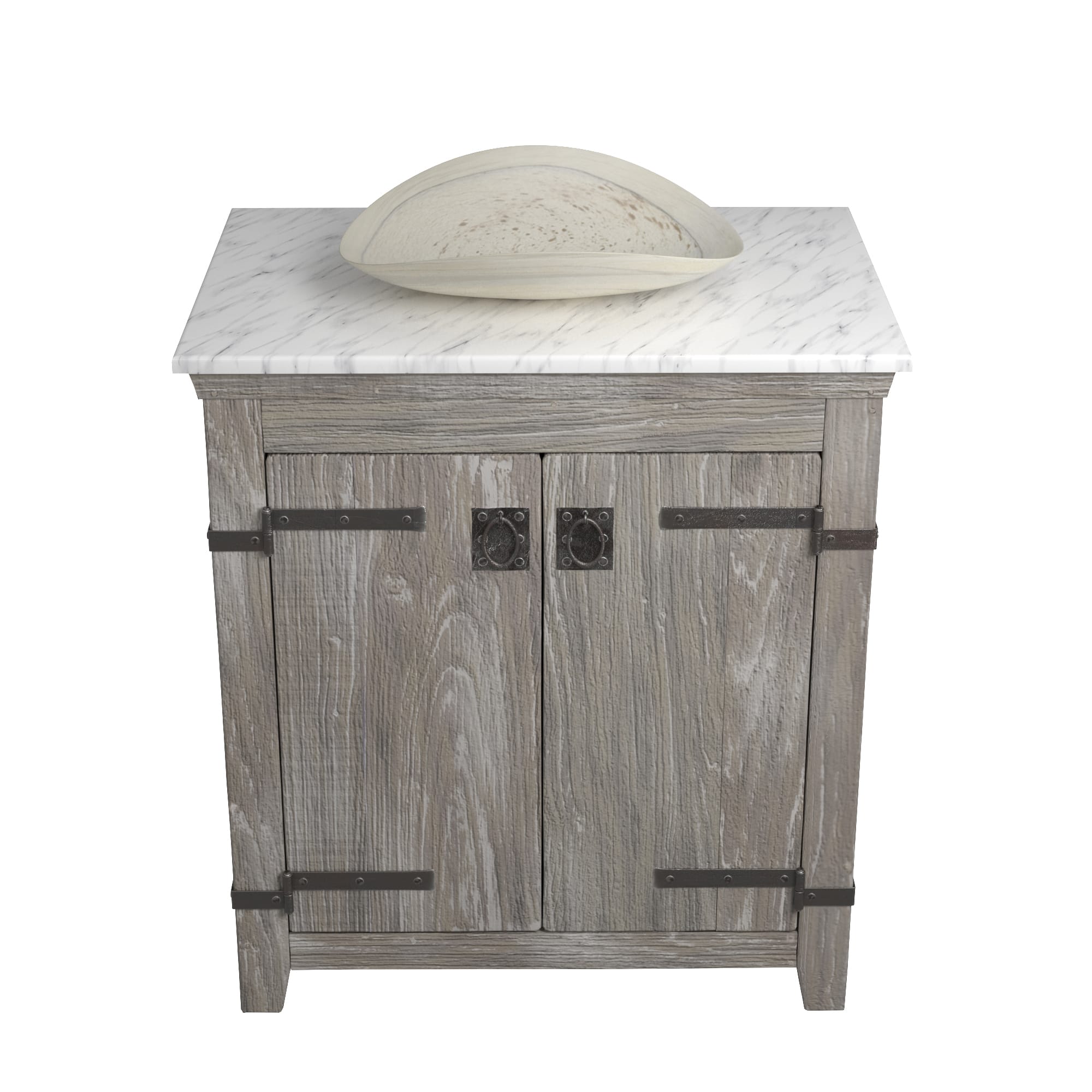 Native Trails 30" Americana Vanity in Driftwood with Carrara Marble Top and Sorrento in Beachcomber, Single Faucet Hole, BND30-VB-CT-MG-111