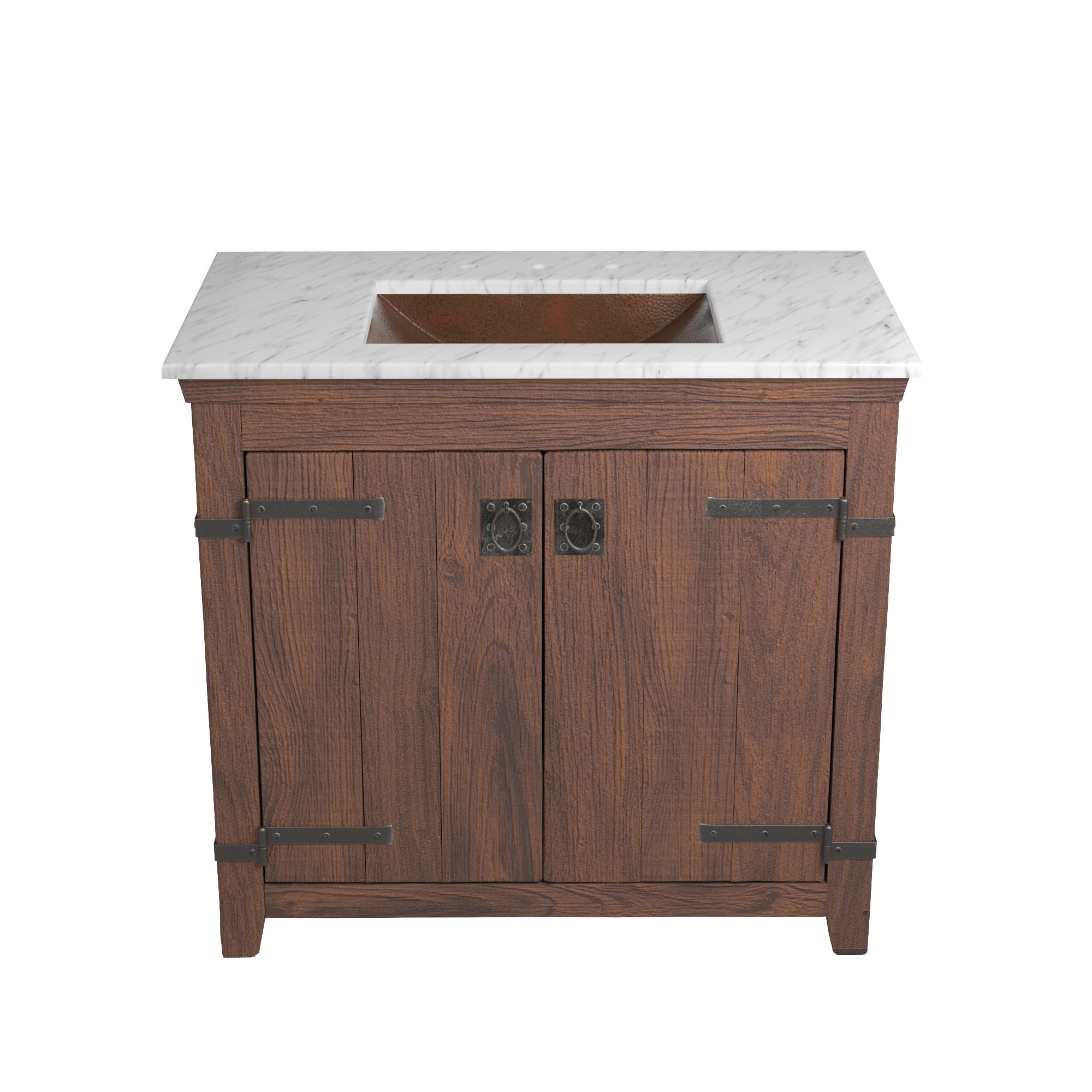 Native Trails 36" Americana Vanity in Chestnut with Carrara Marble Top and Avila in Antique, 8" Widespread Faucet Holes, BND36-VB-CT-CP-004