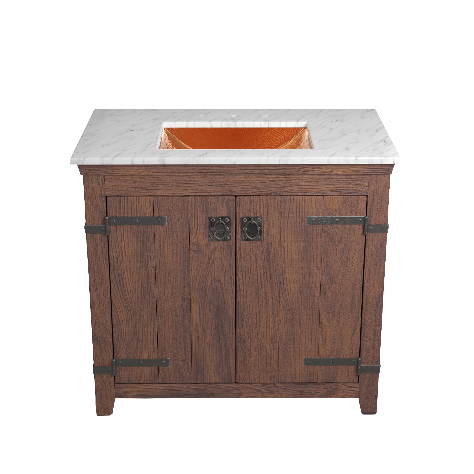 Native Trails 36" Americana Vanity in Chestnut with Carrara Marble Top and Avila in Polished Copper, 8" Widespread Faucet Holes, BND36-VB-CT-CP-012