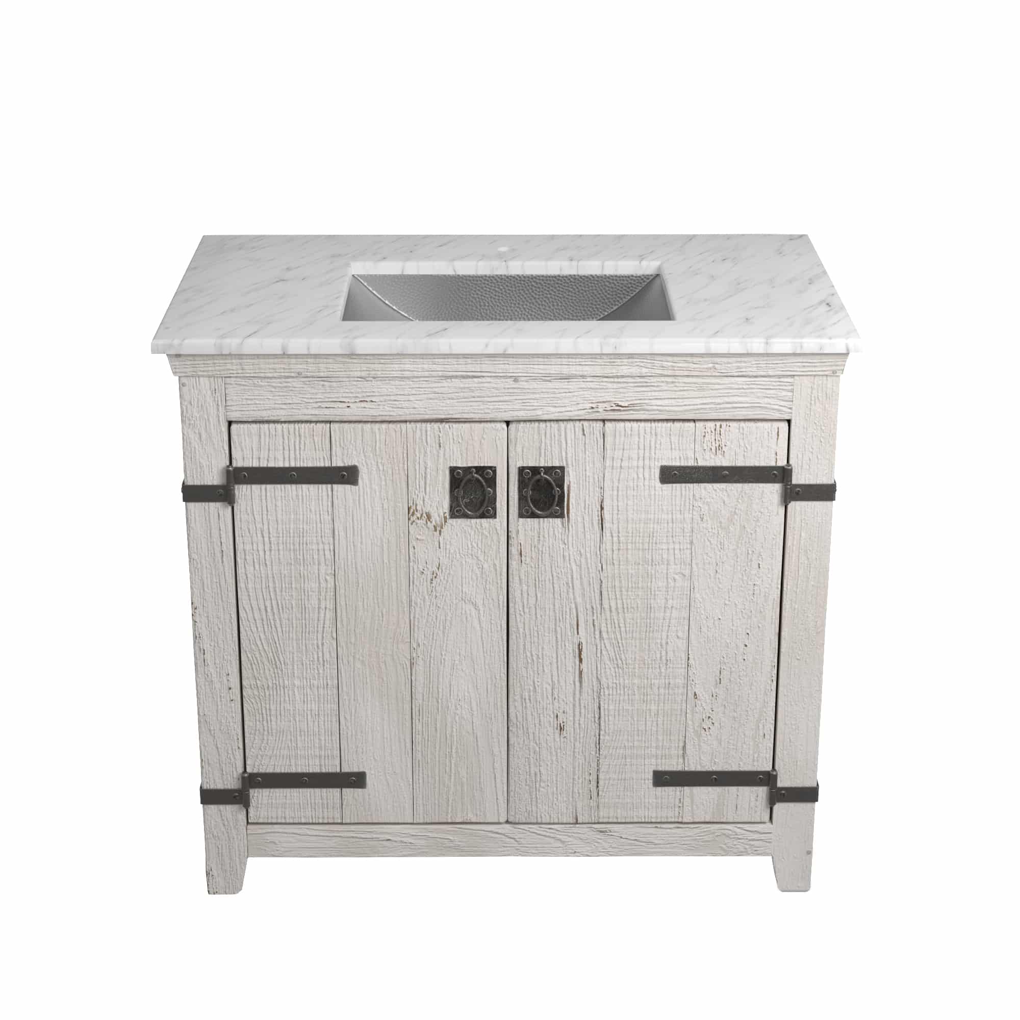 Native Trails 36" Americana Vanity in Whitewash with Carrara Marble Top and Avila in Brushed Nickel, Single Faucet Hole, BND36-VB-CT-CP-017