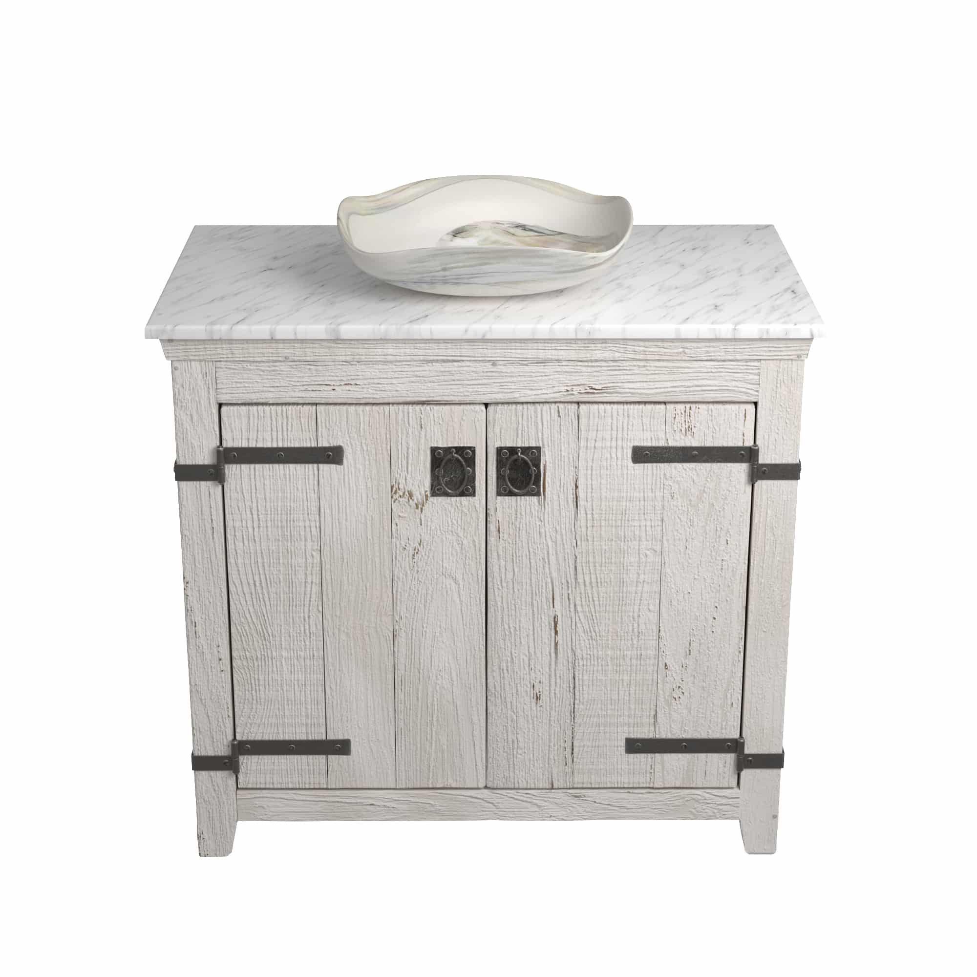 Native Trails 36" Americana Vanity in Whitewash with Carrara Marble Top and Lido in Abalone, No Faucet Hole, BND36-VB-CT-MG-002