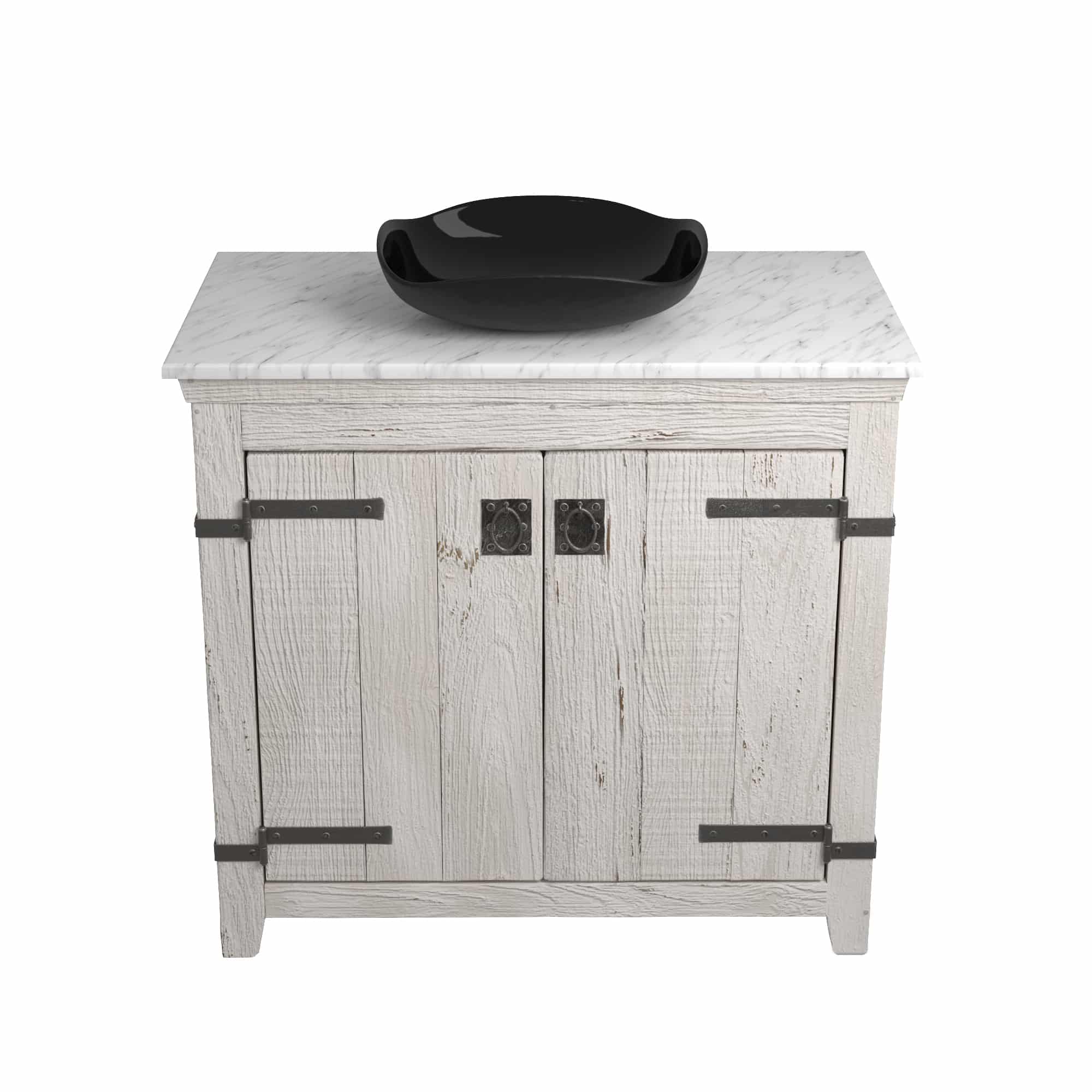 Native Trails 36" Americana Vanity in Whitewash with Carrara Marble Top and Lido in Abyss, No Faucet Hole, BND36-VB-CT-MG-010