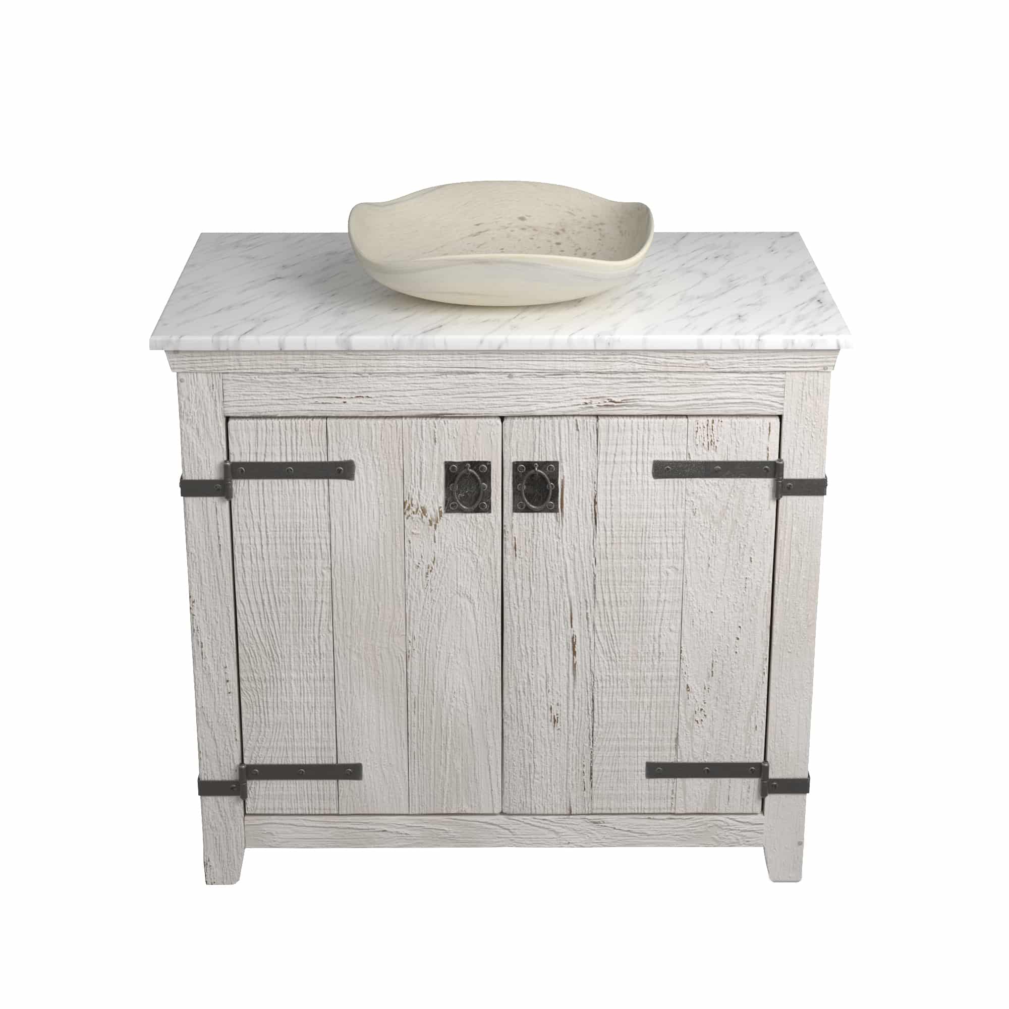 Native Trails 36" Americana Vanity in Whitewash with Carrara Marble Top and Lido in Beachcomber, Single Faucet Hole, BND36-VB-CT-MG-017