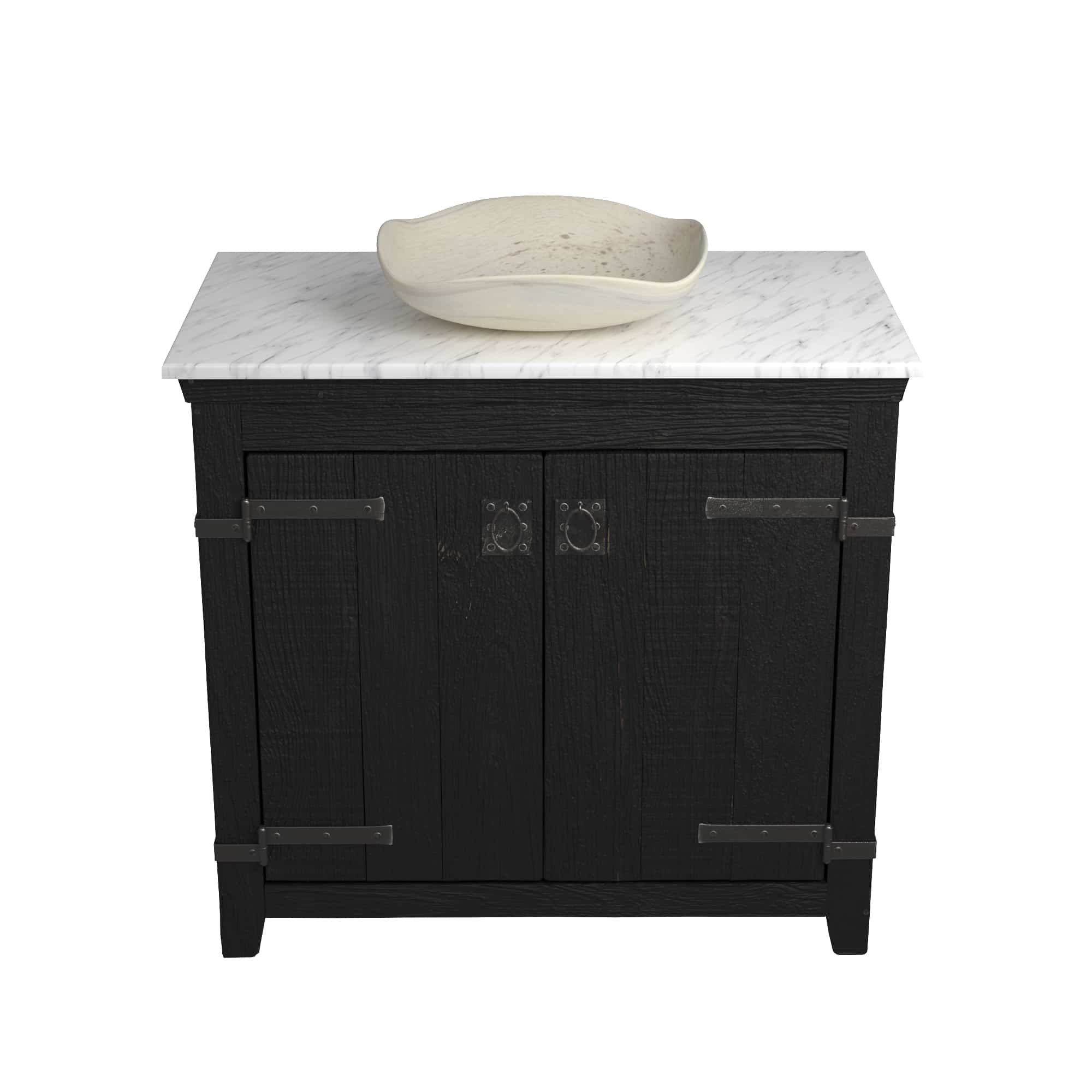 Native Trails 36" Americana Vanity in Anvil with Carrara Marble Top and Lido in Beachcomber, Single Faucet Hole, BND36-VB-CT-MG-021