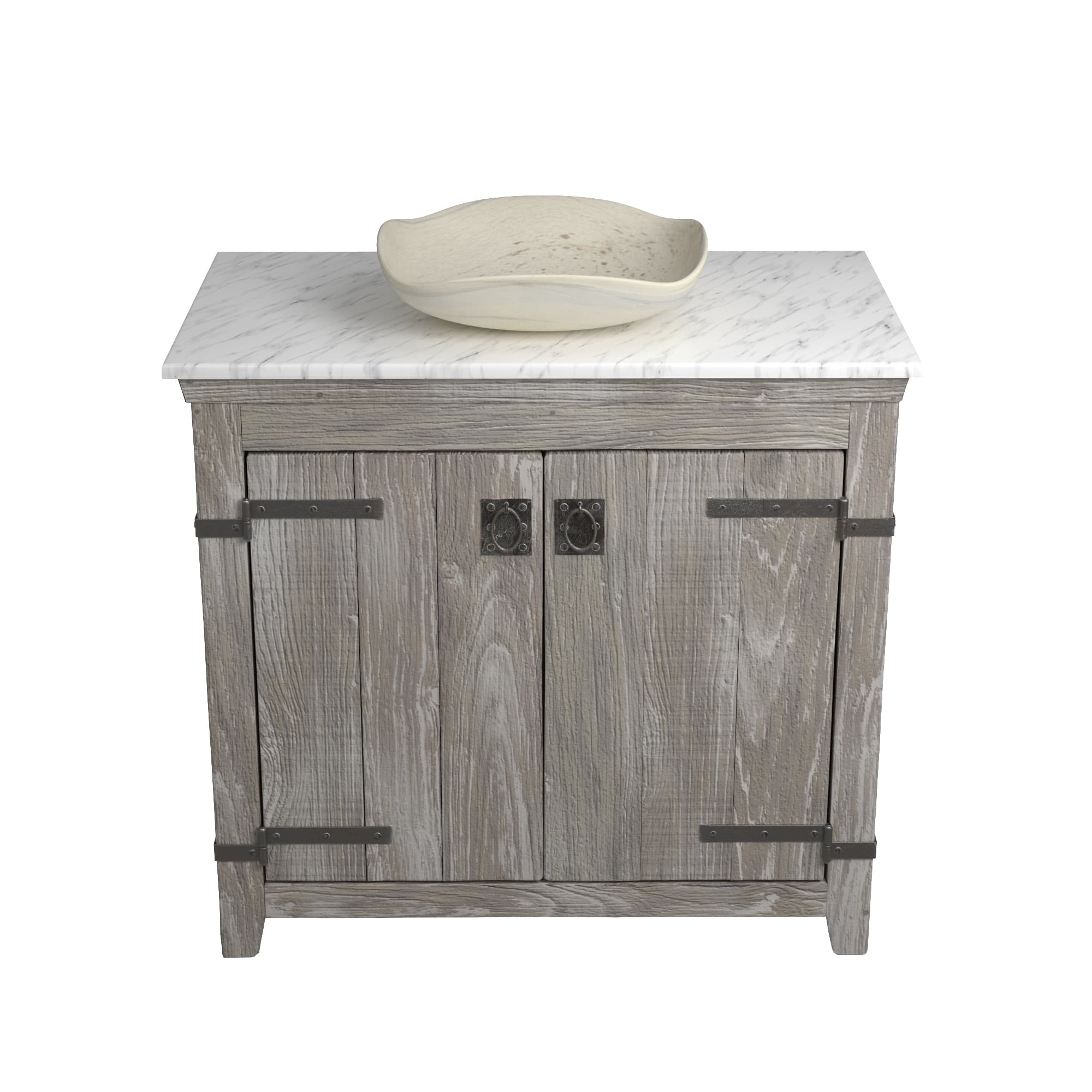 Native Trails 36" Americana Vanity in Driftwood with Carrara Marble Top and Lido in Beachcomber, Single Faucet Hole, BND36-VB-CT-MG-023