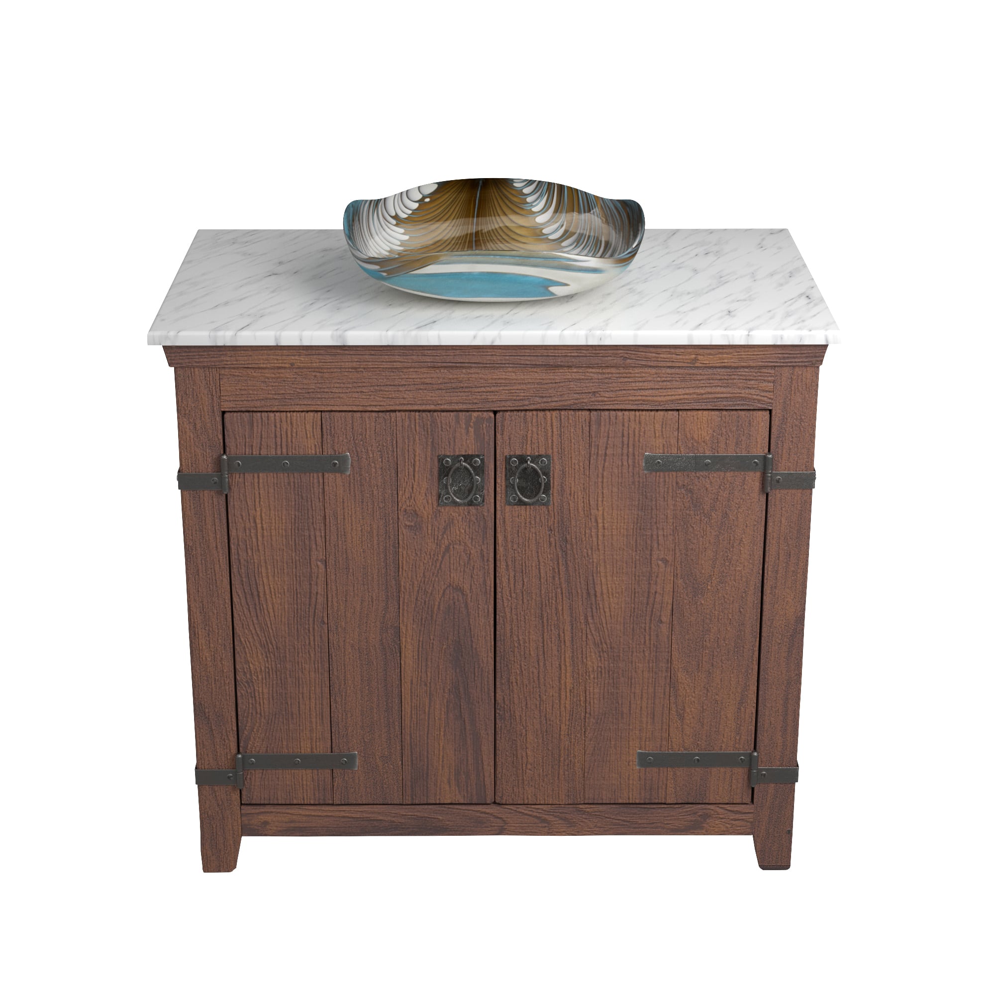 Native Trails 36" Americana Vanity in Chestnut with Carrara Marble Top and Lido in Shoreline, Single Faucet Hole, BND36-VB-CT-MG-027