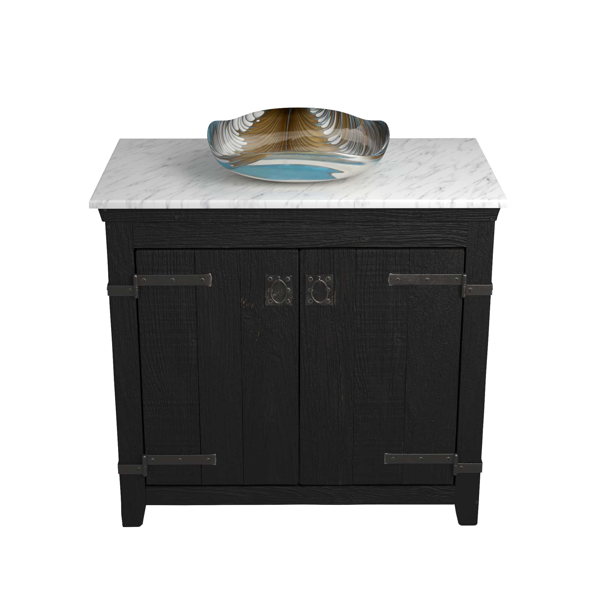 Native Trails 36" Americana Vanity in Anvil with Carrara Marble Top and Lido in Shoreline, Single Faucet Hole, BND36-VB-CT-MG-029