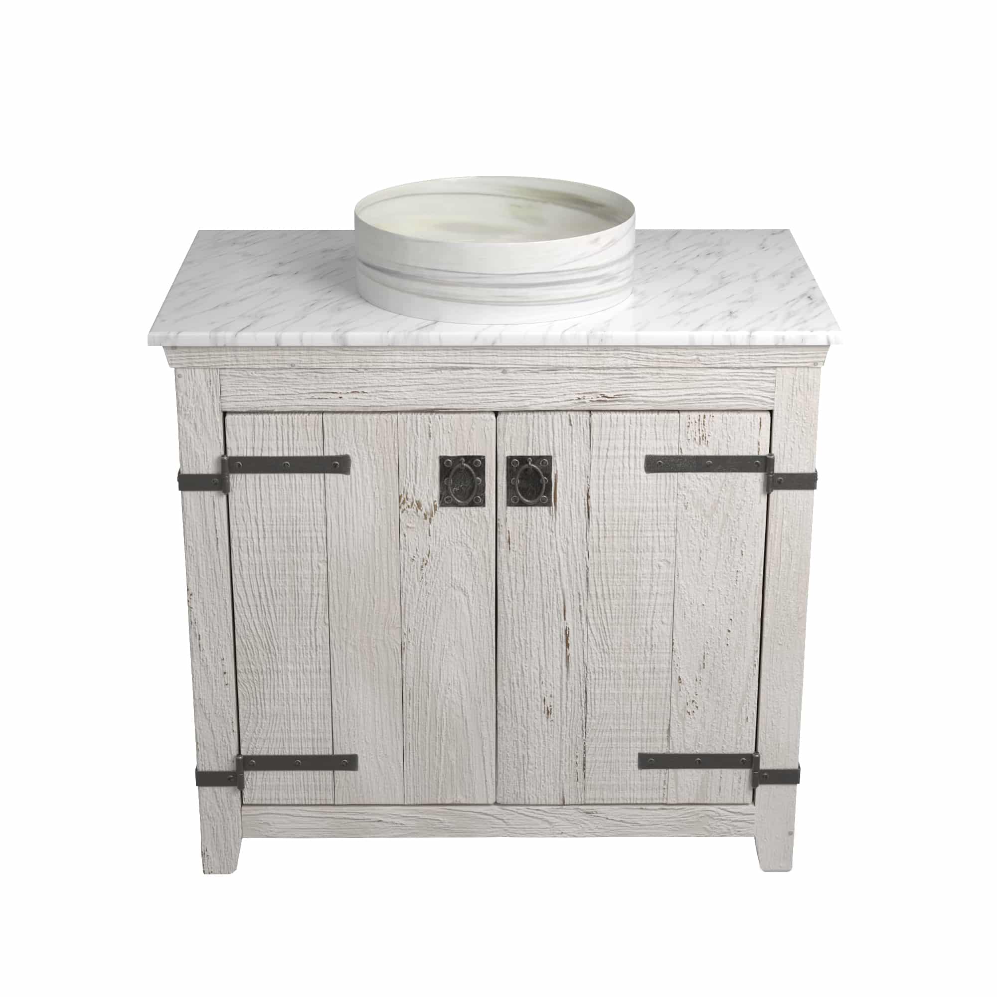 Native Trails 36" Americana Vanity in Whitewash with Carrara Marble Top and Positano in Abalone, No Faucet Hole, BND36-VB-CT-MG-034