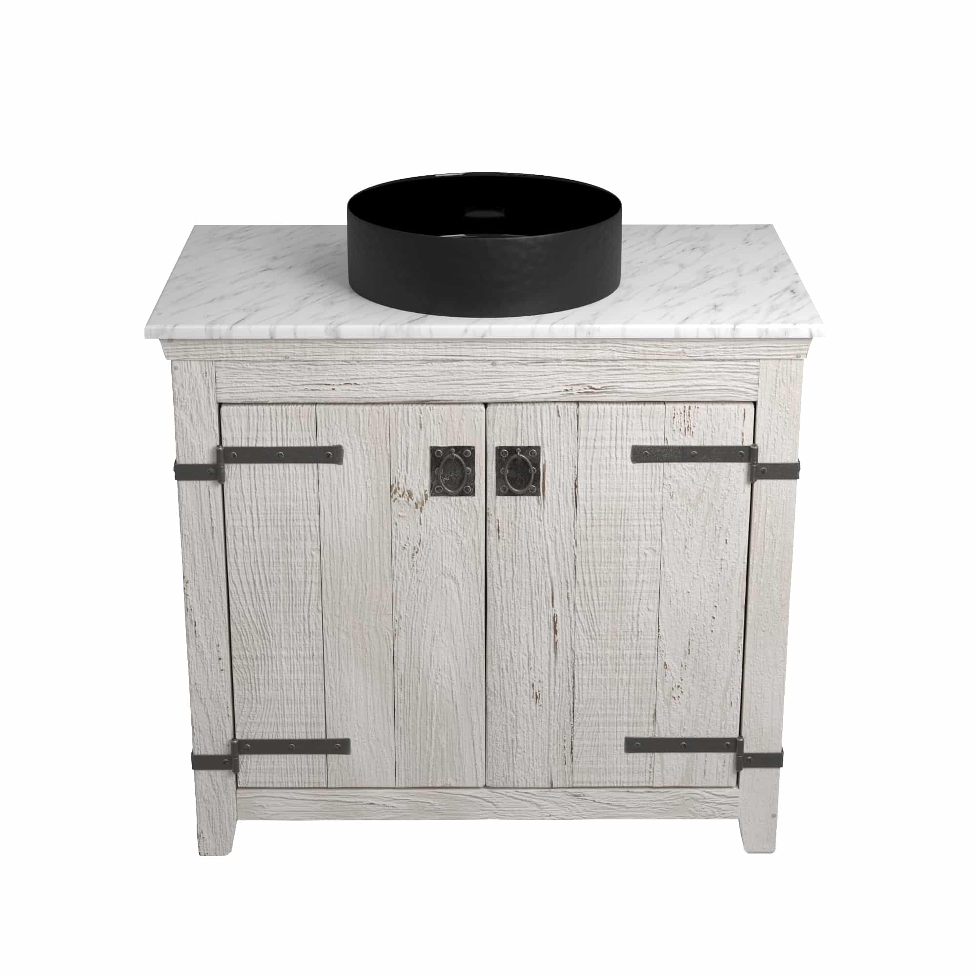 Native Trails 36" Americana Vanity in Whitewash with Carrara Marble Top and Positano in Abyss, Single Faucet Hole, BND36-VB-CT-MG-041