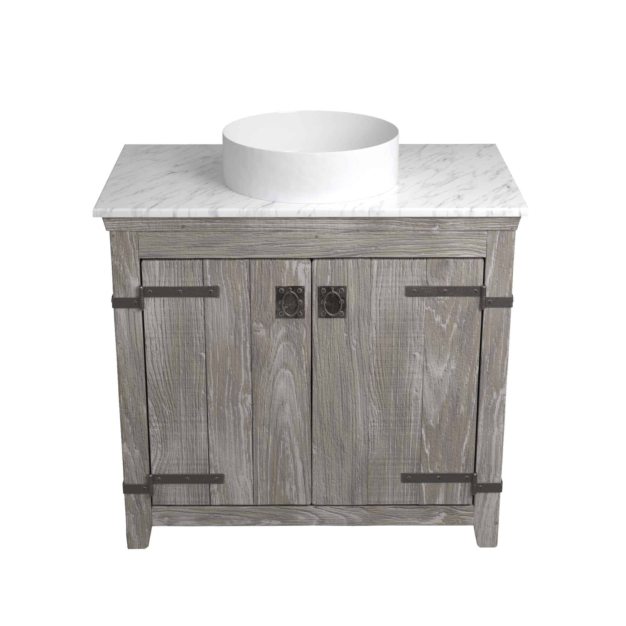 Native Trails 36" Americana Vanity in Driftwood with Carrara Marble Top and Positano in Bianco, Single Faucet Hole, BND36-VB-CT-MG-055